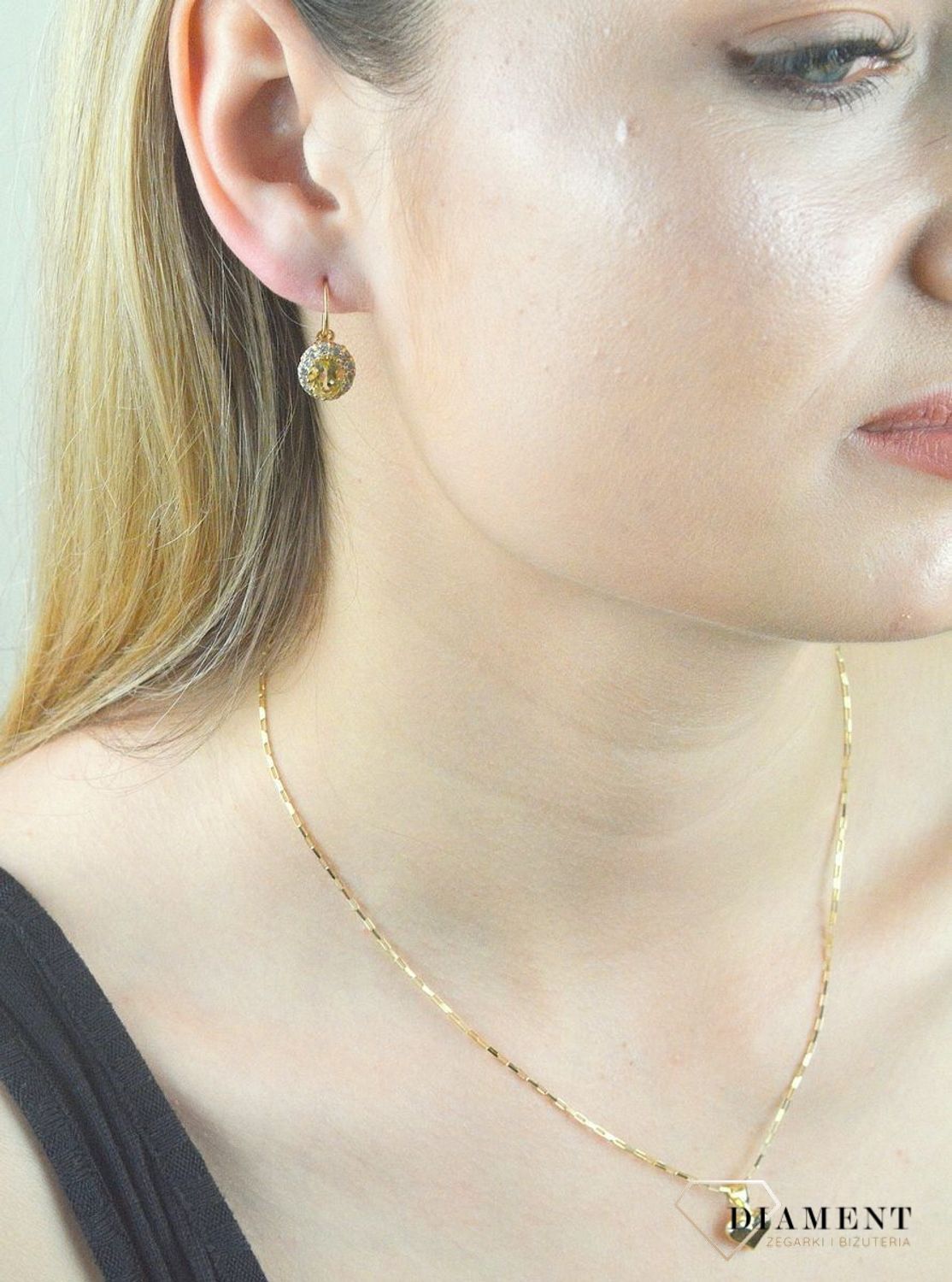 Złote kolczyki 585 z cytrynem naturalnym i certyfikatem DIA-KLC-6491-585. Złote kolczyki wiszące. Złote kolczyki z kamieniem naturalnym. Złote kolczyki z.jpg