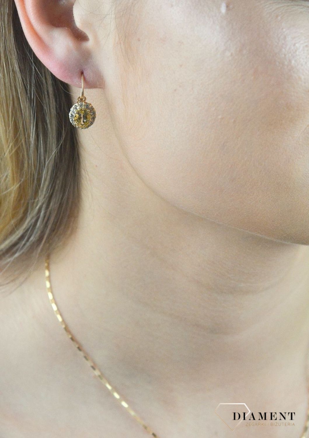 Złote kolczyki 585 z cytrynem naturalnym i certyfikatem DIA-KLC-6491-585. Złote kolczyki wiszące. Złote kolczyki z kamieniem naturalnym. Złote kolczyki z.jpg