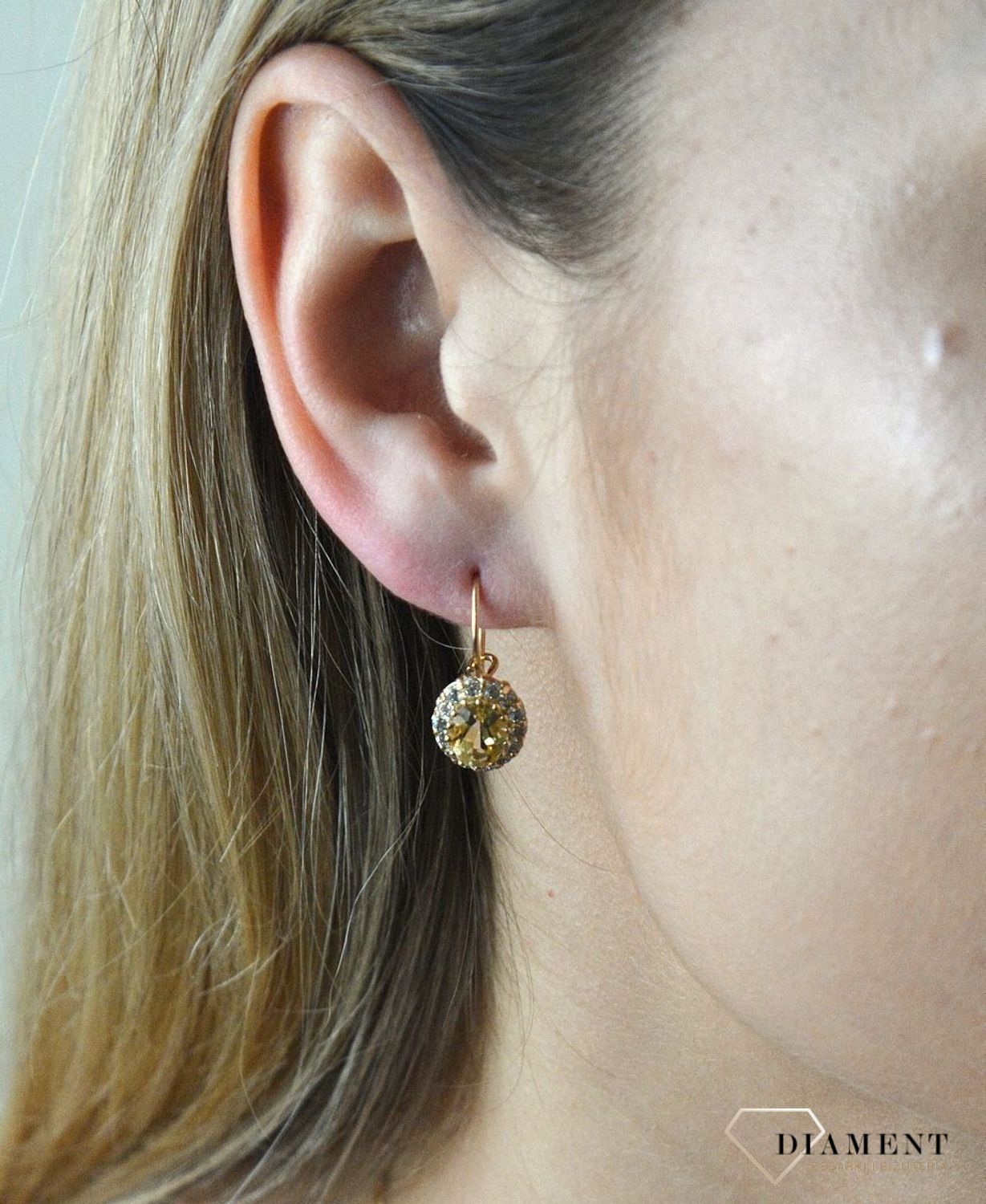 Złote kolczyki 585 z cytrynem naturalnym i certyfikatem DIA-KLC-6491-585. Złote kolczyki wiszące. Złote kolczyki z kamieniem naturalnym. Złote kolczyki z.jpg