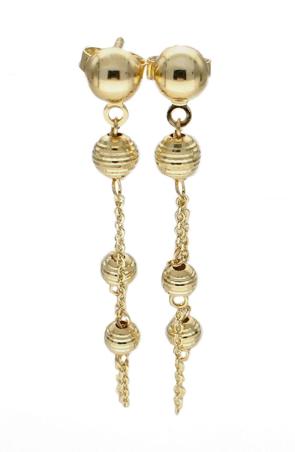 Złote kolczyki 585 z kulkami złota na łańcuszku DIA-KLC-6529-585. Złote kolczyki na łańcuszku. Złote kolczyki wiszące. Złote kolczyki z kulkami złota. Kolczyki złote idealna na prezent. Kolczyki eleganckie dla kobiety..jpg