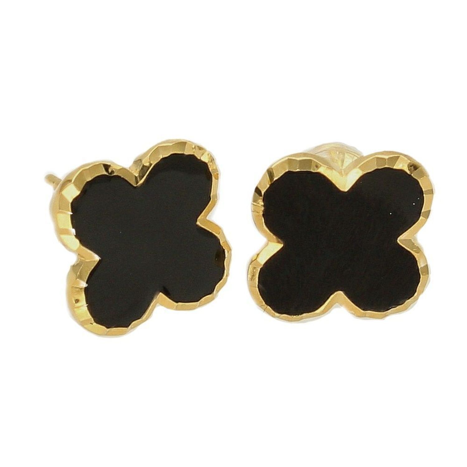Pozłacane kolczyki Czarne koniczynki 925 DIA-KLC-6561-925. Kolczyki pozłacane w kształcie koniczynek wypełnione czarną emalią. Modne kolczyki będą doskonałym prezentem..jpg