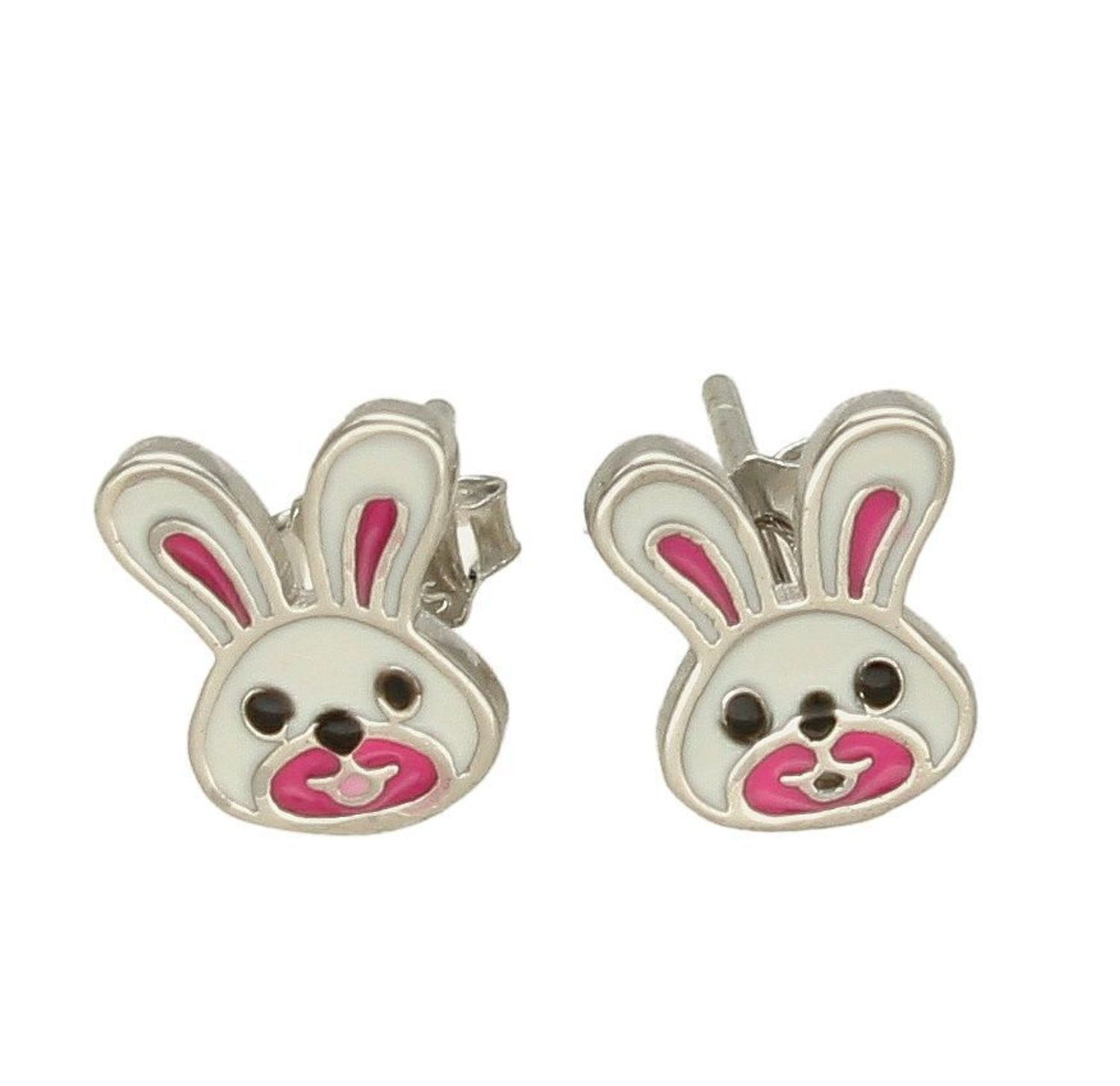 Kolczyki srebrne dla dziewczynki Urocze króliczki  DIA-KLC-6622-925. Kolczyki srebrne wkrętki dla dzieci. Kolczyki srebrne króliczki. Kolczyki srebrne dla dziewczynki. Kolczyki z białą emalią. Kolczyki dla dziewczynki na preze.jpg