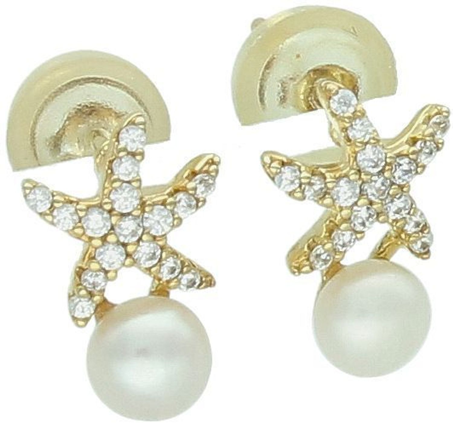 Pozłacane kolczyki srebrne 925 w kształcie rozgwiazdy z perełką. Zapięcie na sztyft, długość 1 cm, szerokość 7 mm. Subtelny morski motyw i kobiecy blask.1.jpg