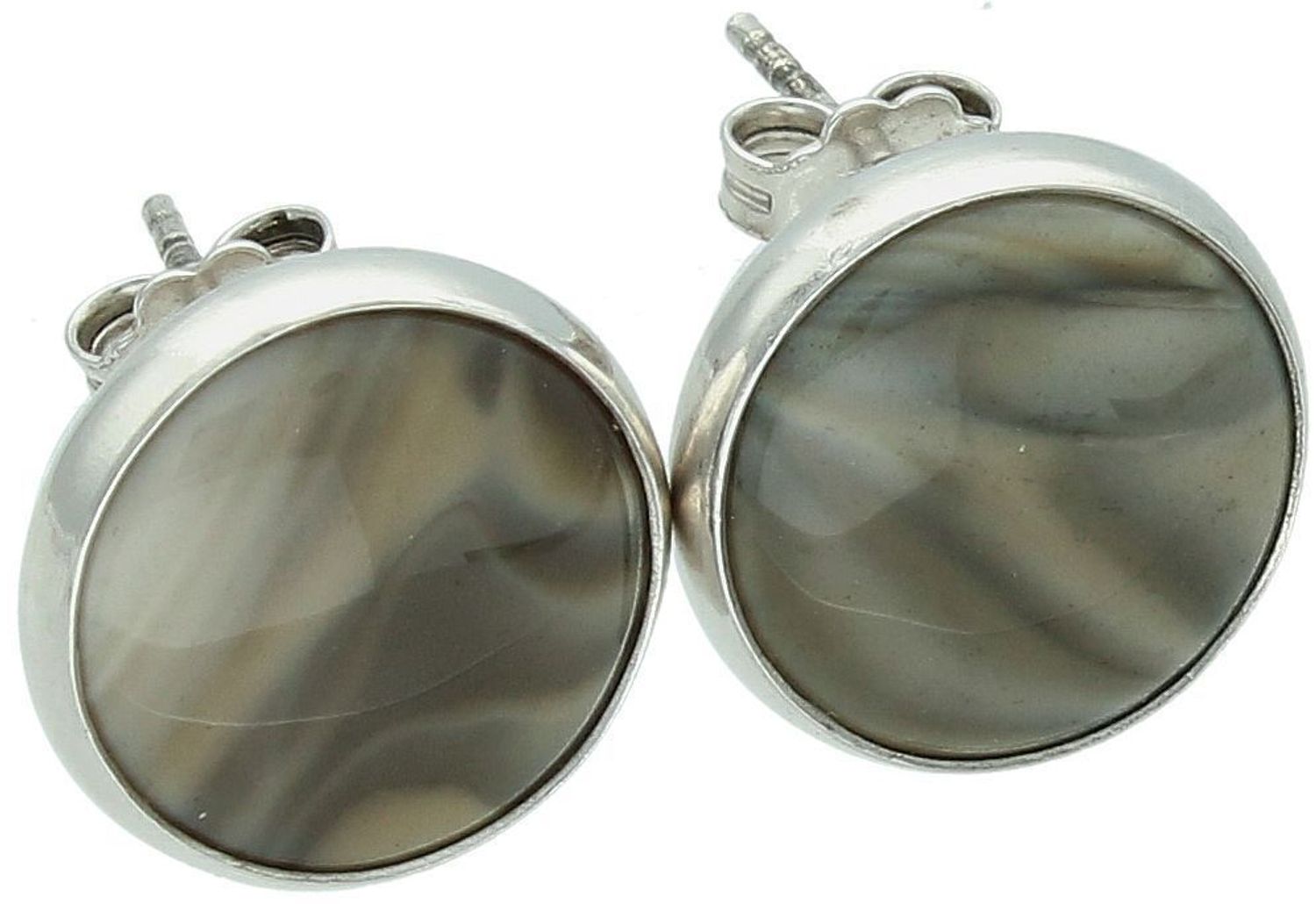 Okrągłe kolczyki damskie z naturalnym krzemieniem pasiastym. Wykonane ze srebra próby 925, z zapięciem na sztyft. Elegancja i siła natury w jednym.1.jpg