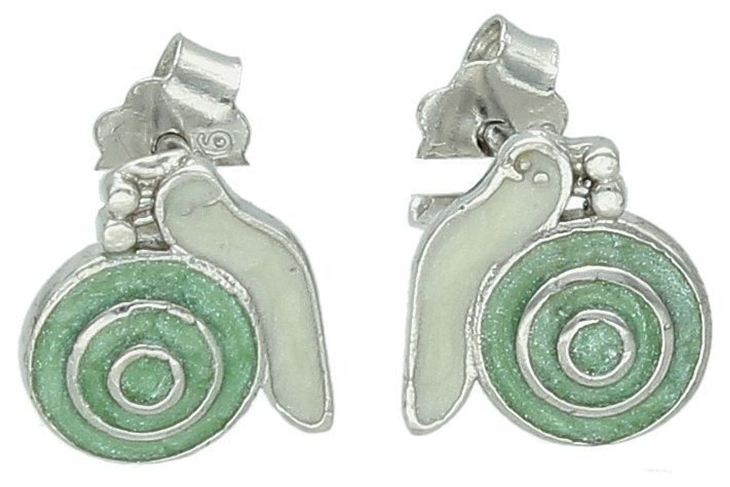 Kolczyki srebrne zielone ślimaki, próba 925 DIA-KLC-6687-925. Dziecięca srebrna biżuteria będzie idealnym pomysłem na prezent. Kolorowe kolczyki dla dziewczynki. Kolczyki srebrne wkrętki. 1.jpg