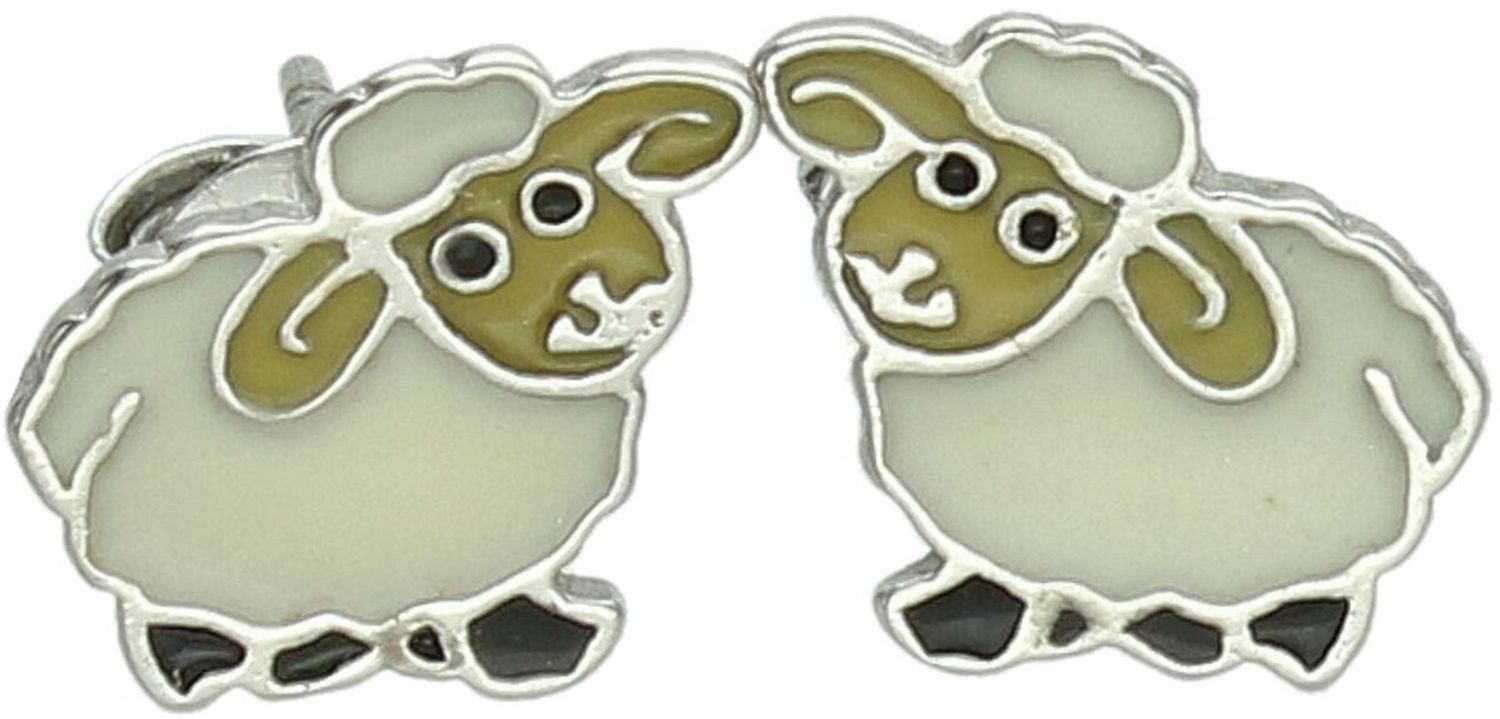 Urocze srebrne kolczyki dziecięce 925 w kształcie baranków DIA-KLC-6691-925. Zdobione kolorową emalią, zapięcie na sztyft, wymiary 1,1 x 1,0 cm, waga 1,40 g. Bezpieczne i piękne kolczyki 1.jpg