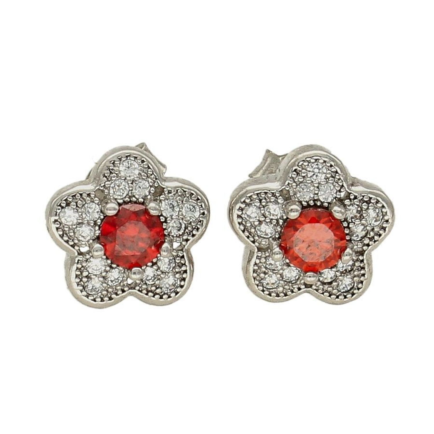 Kolczyki srebrne kwiatki z czerwoną cyrkonią DIA-KLC-6701-925. Kolczyki kwiatki z cyrkonią. Kolczyki wkrętki. Kolczyki srebrne damskie, dziecięce. Kolczyki srebrne idealne na prezent. Kolczyki srebrne z zapięciem na sztyft..jpg