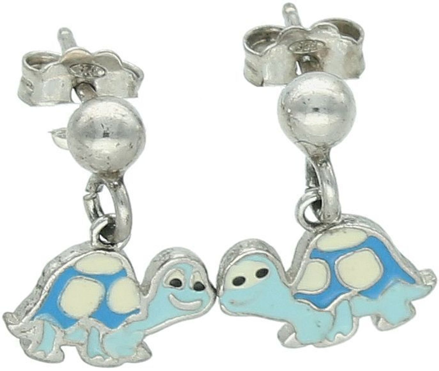 Srebrne Kolczyki 925 – Kuleczki z Wiszącym Niebieskim Żółwikiem, Na Sztyft, 1,87g.jpg