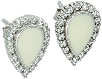 Eleganckie kolczyki srebrne próby 925 w kształcie łezek, zdobione masą perłową i cyrkoniami. Model DIA-KLC-6709-925. Zapięcie na sztyft, waga 2,00 g, długość 1 cm. Idealne na prezent 🎁✨1.jpg
