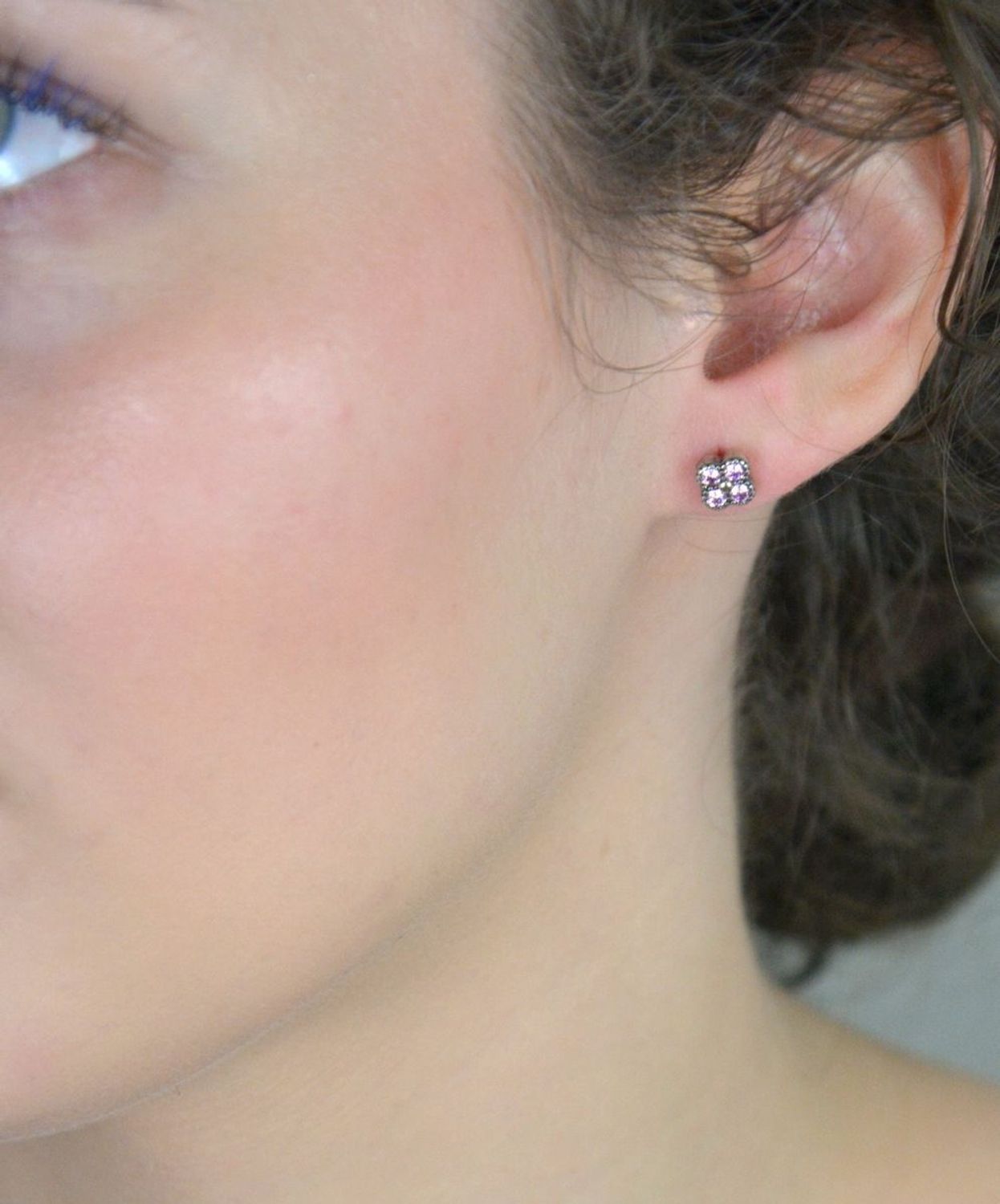 Kolczyki srebrne różowe kwiatki próba 925, DIA-KLC-6710-925.jpg