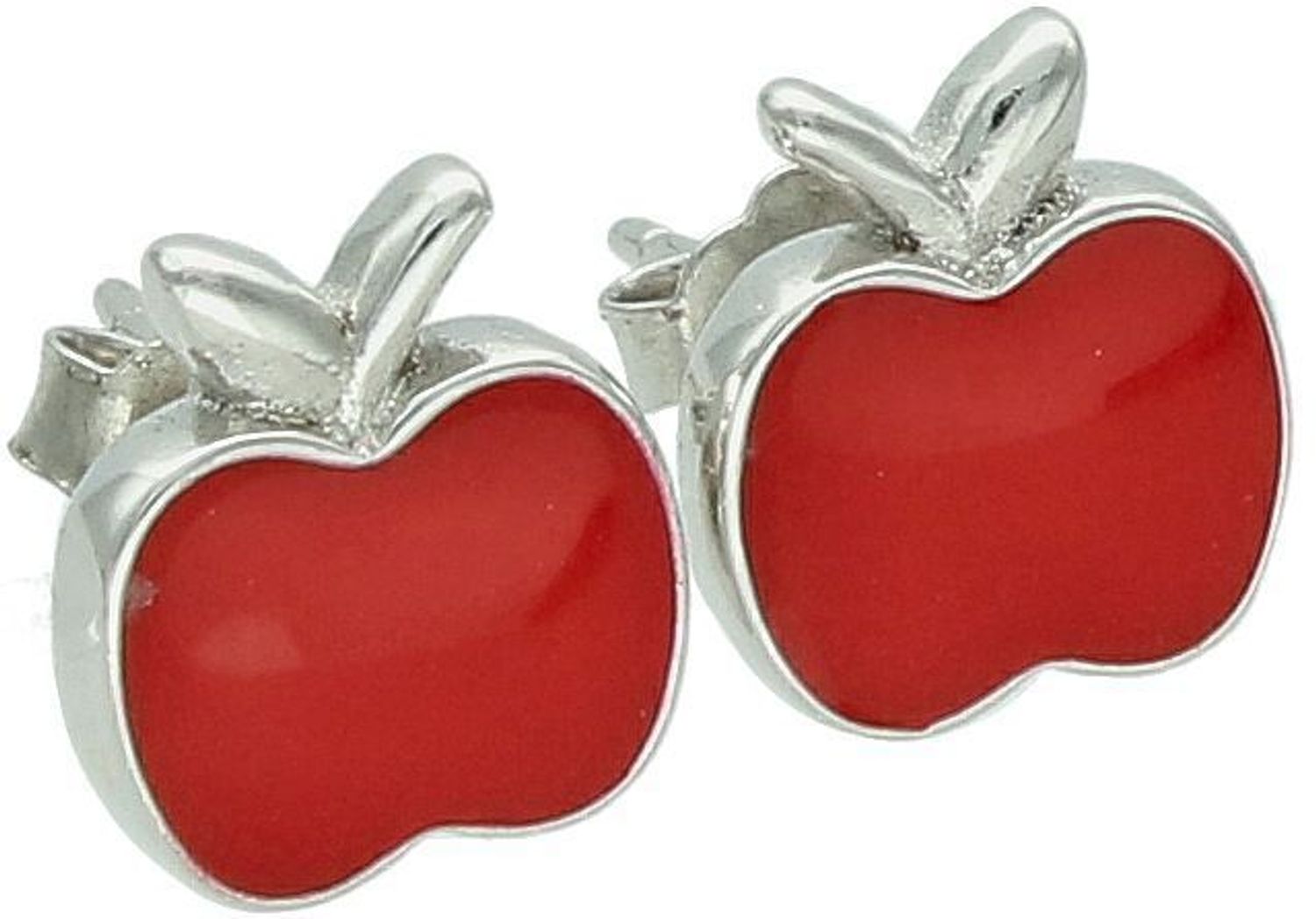 Urocze kolczyki dziecięce w kształcie jabłuszek, wykonane ze srebra próby 925. Zdobione czerwoną emalią, zapięcie na sztyft. Model DIA-KLC-6717-925, 8 mm, 2,10 g.1.jpg