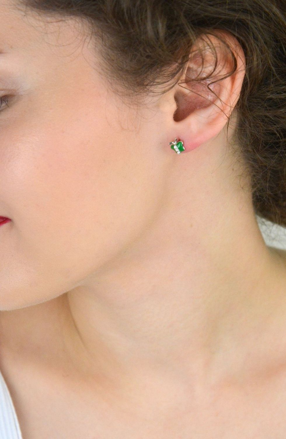 Srebrne Dziecięce Kolczyki 925 Motylek z Cyrkoniami i Zieloną Emalią – Na Sztyft, 1,00g.jpg