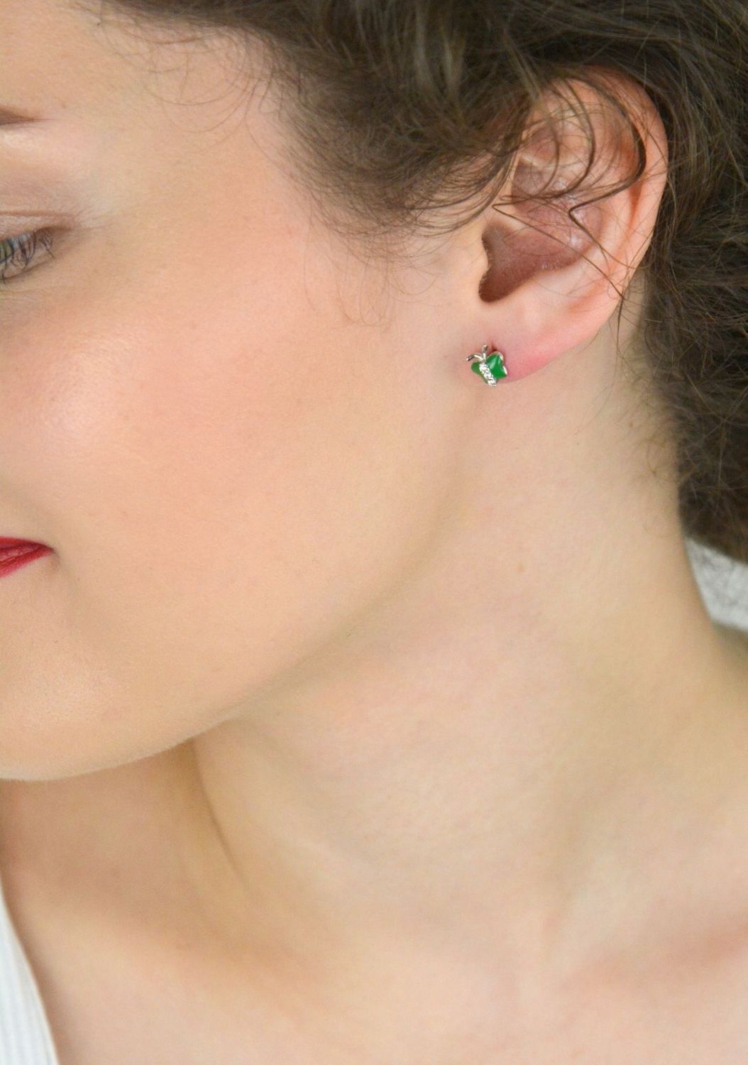 Srebrne Dziecięce Kolczyki 925 Motylek z Cyrkoniami i Zieloną Emalią – Na Sztyft, 1,00g.jpg