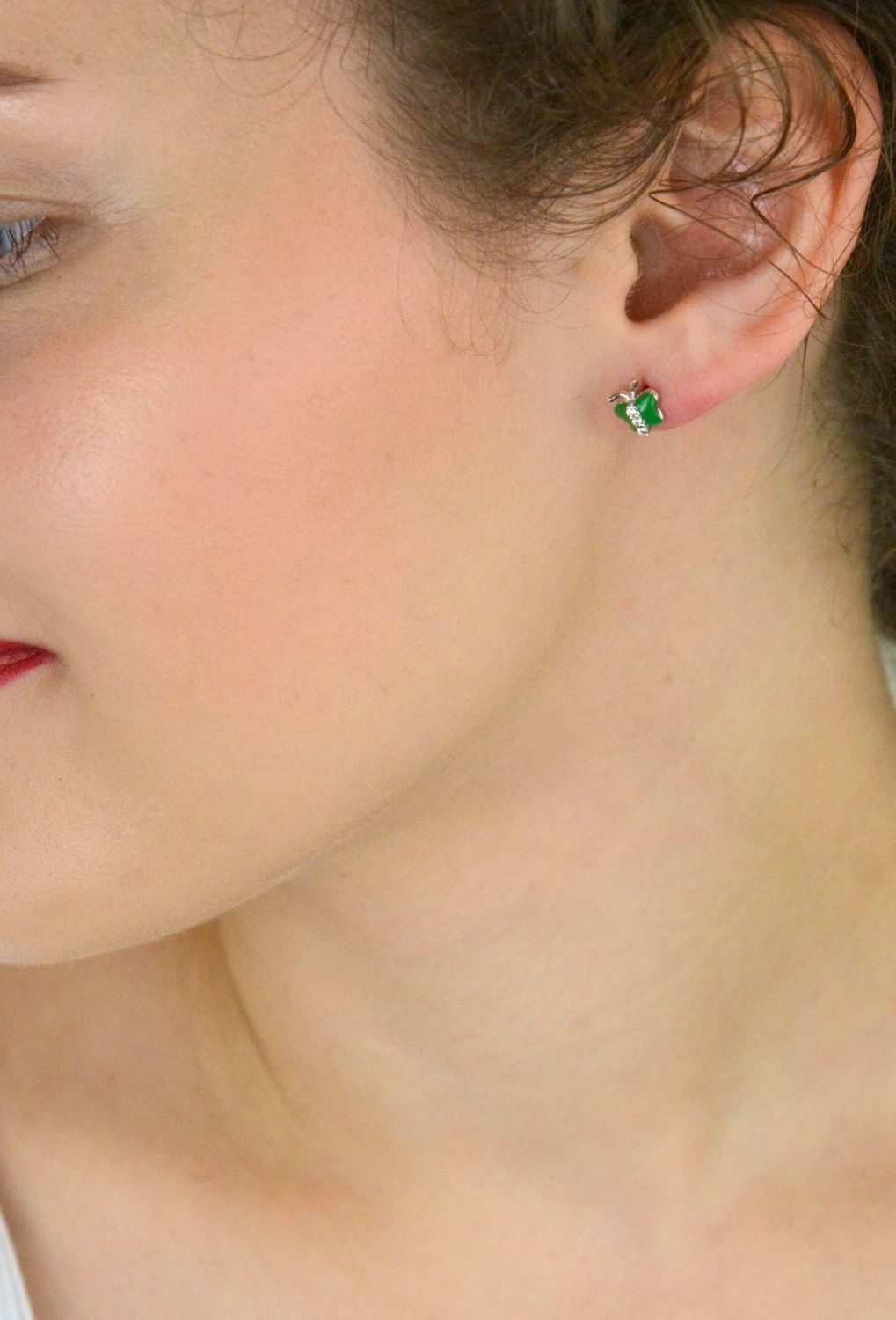 Srebrne Dziecięce Kolczyki 925 Motylek z Cyrkoniami i Zieloną Emalią – Na Sztyft, 1,00g.jpg