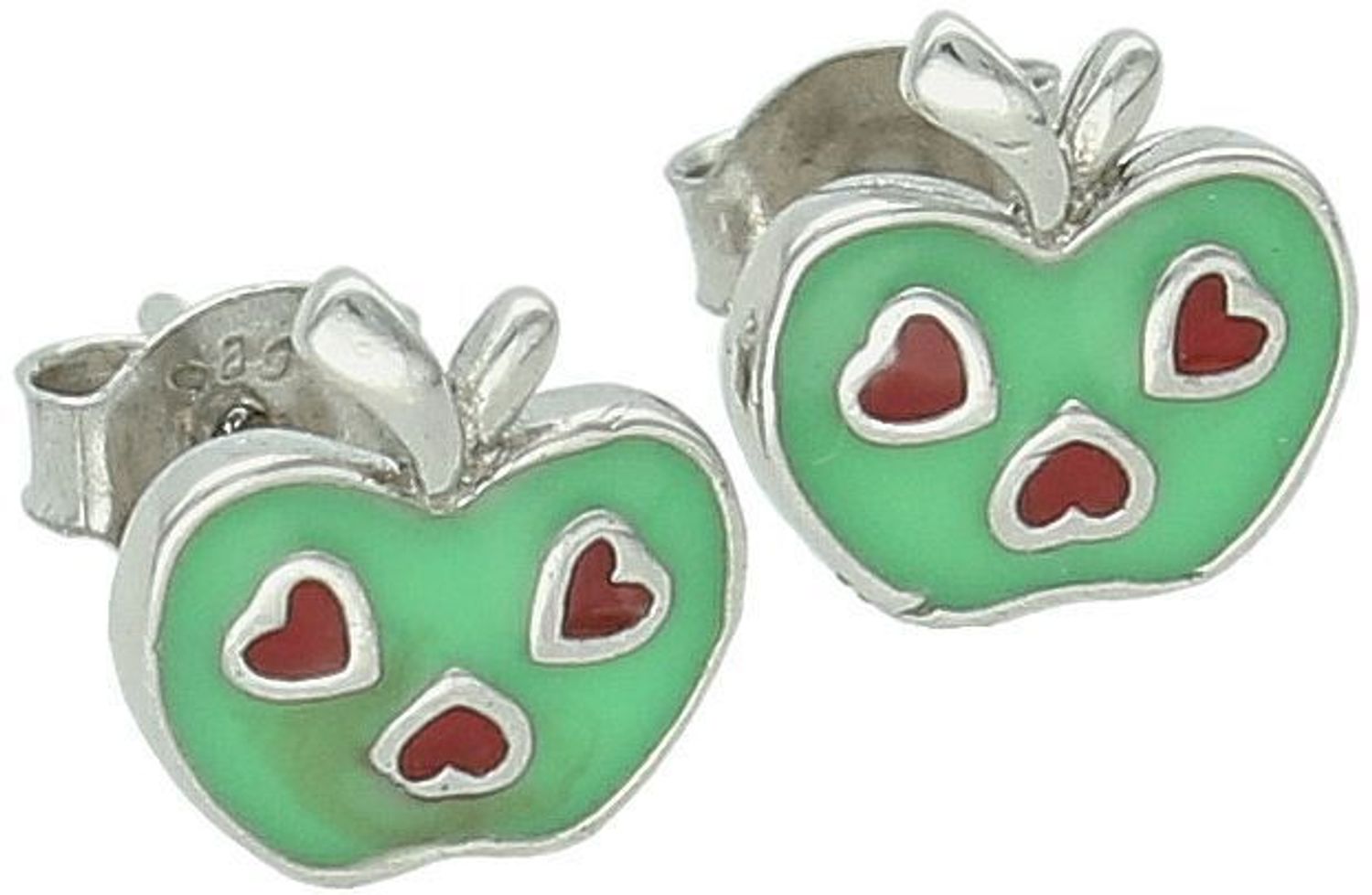 Kolczyki dla dzieci ze srebra 925 w kształcie jabłek, ozdobione kolorową emalią. Waga 1,80 g, wielkość 9x10 mm, bezpieczne zapięcie na sztyft. Idealne na prezent!.jpg