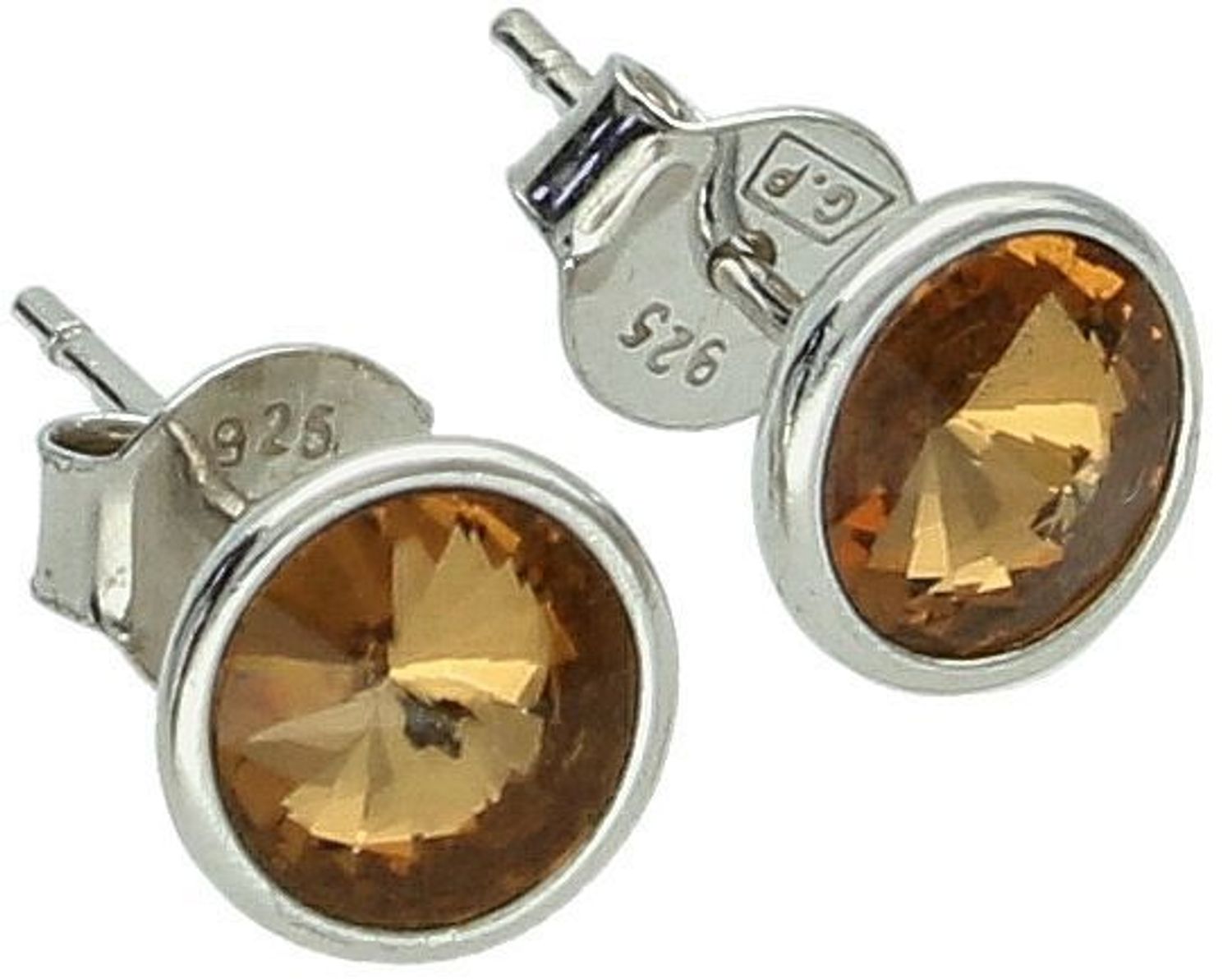 Kolczyki damskie srebrne 925 – DIA-KLC-6738-925. Okrągłe z elementem Swarovski w odcieniu brązowo-pomarańczowym, 7 mm, zapięcie na sztyft, waga 1,40 g. Stylowy prezent dla każdej kobiety.1.jpg