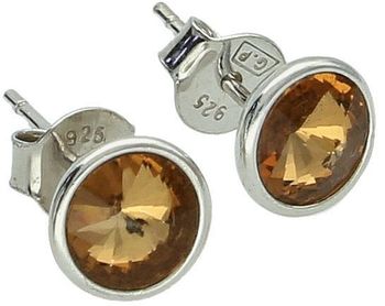 Kolczyki damskie srebrne 925 – DIA-KLC-6738-925. Okrągłe z elementem Swarovski w odcieniu brązowo-pomarańczowym, 7 mm, zapięcie na sztyft, waga 1,40 g. Stylowy prezent dla każdej kobiety.1.jpg