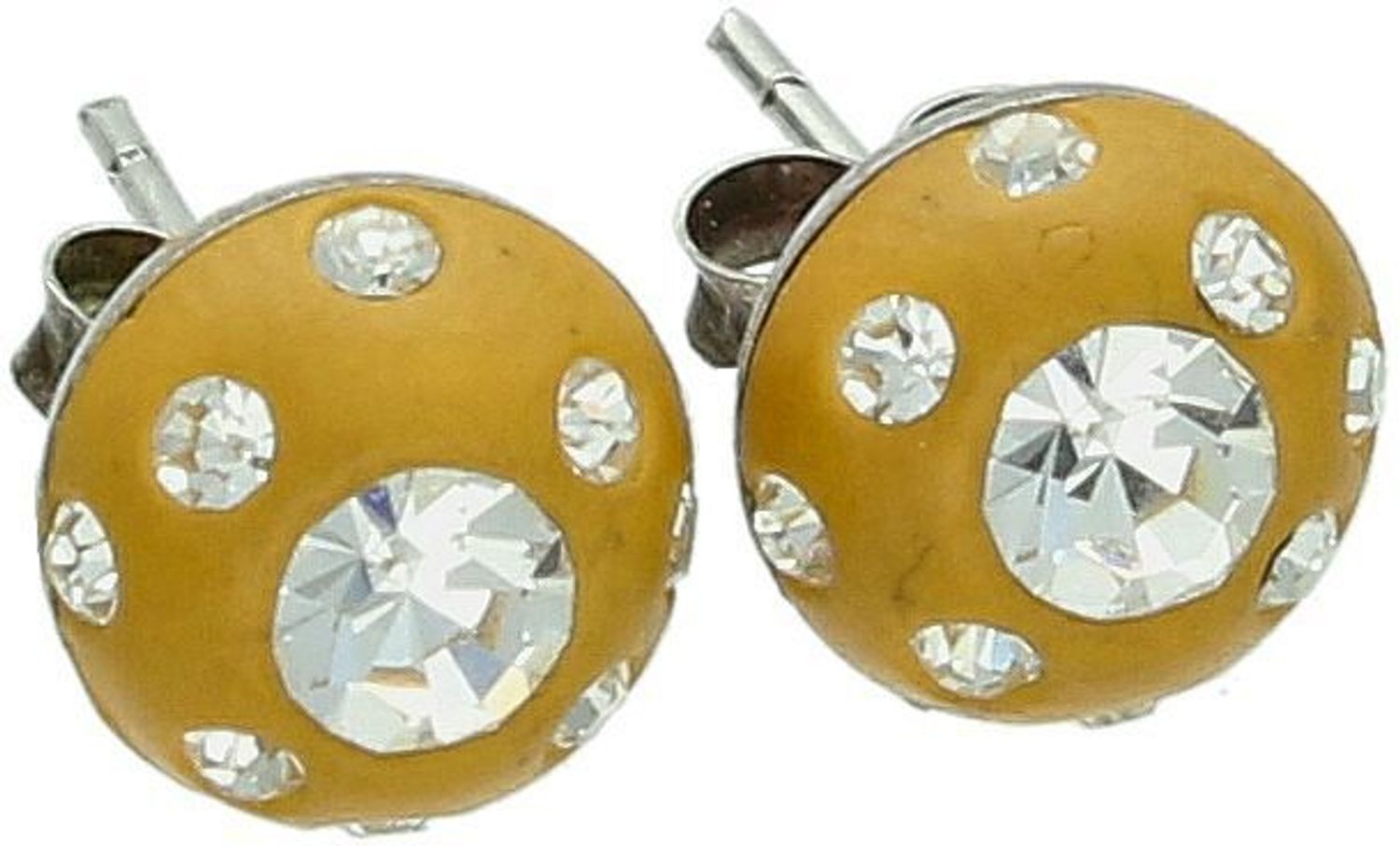 Kolczyki damskie srebrne 925 – DIA-KLC-6744-925. Okrągłe kolczyki z żółtą emalią i białymi cyrkoniami, zapięcie sztyft, waga 1,10 g. Lekka i kolorowa biżuteria na co dzień i na prezent.1.jpg