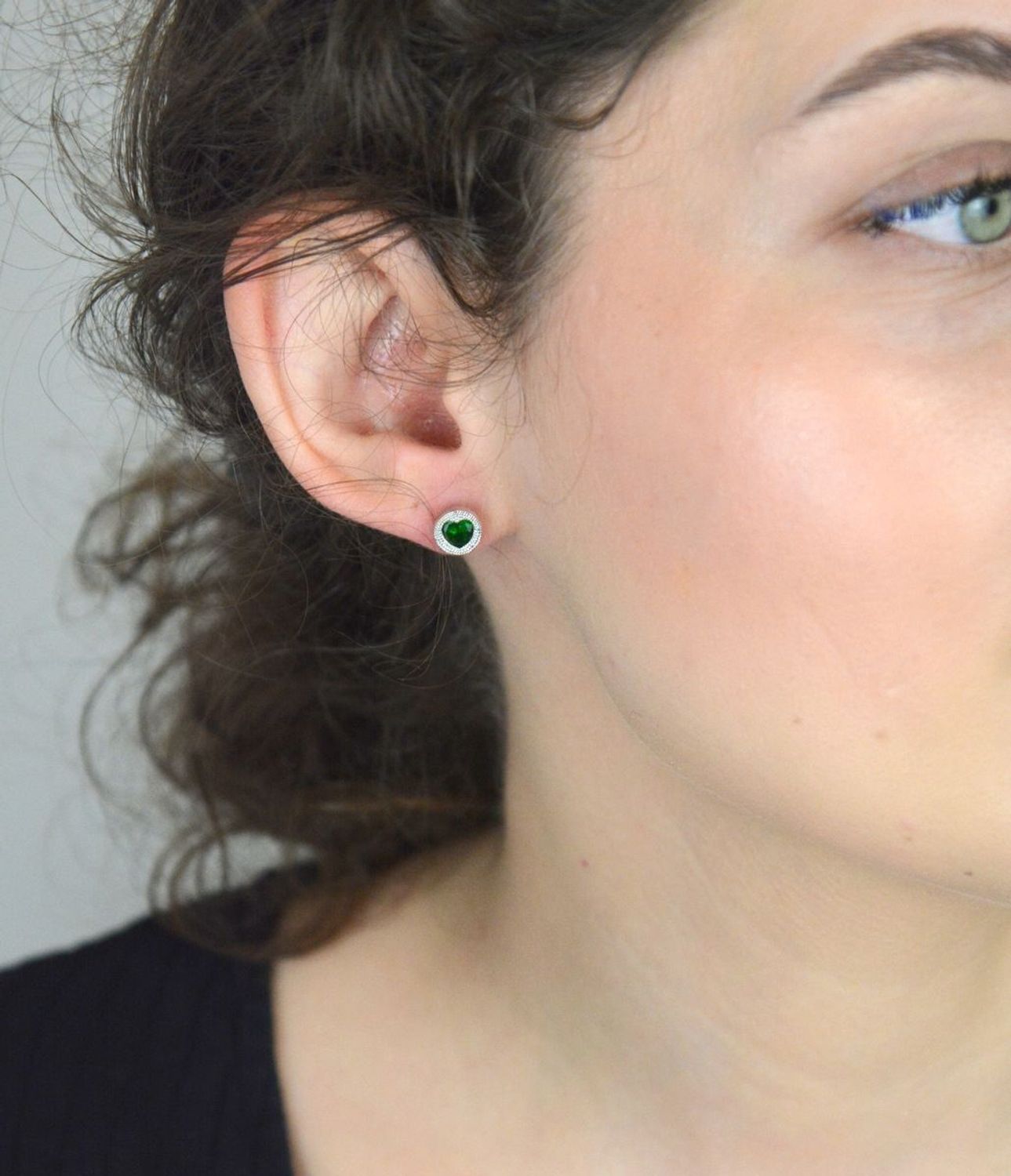 Kolczyki srebrne zielone serca próba 925, DIA-KLC-6748-925.jpg