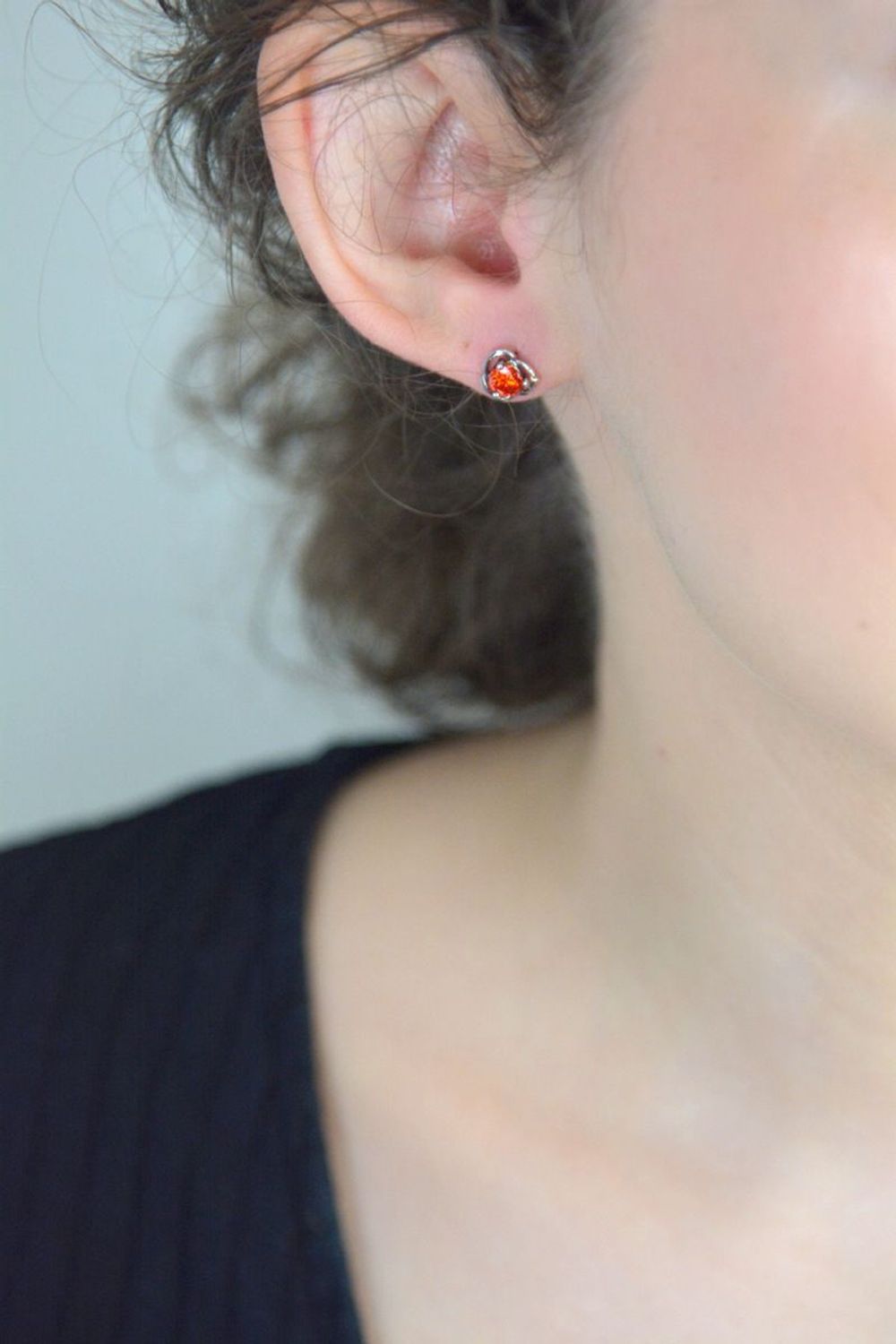 Srebrne kolczyki pomarańczowe kwiatki wkrętki 925, DIA-KLC-6752-925.jpg