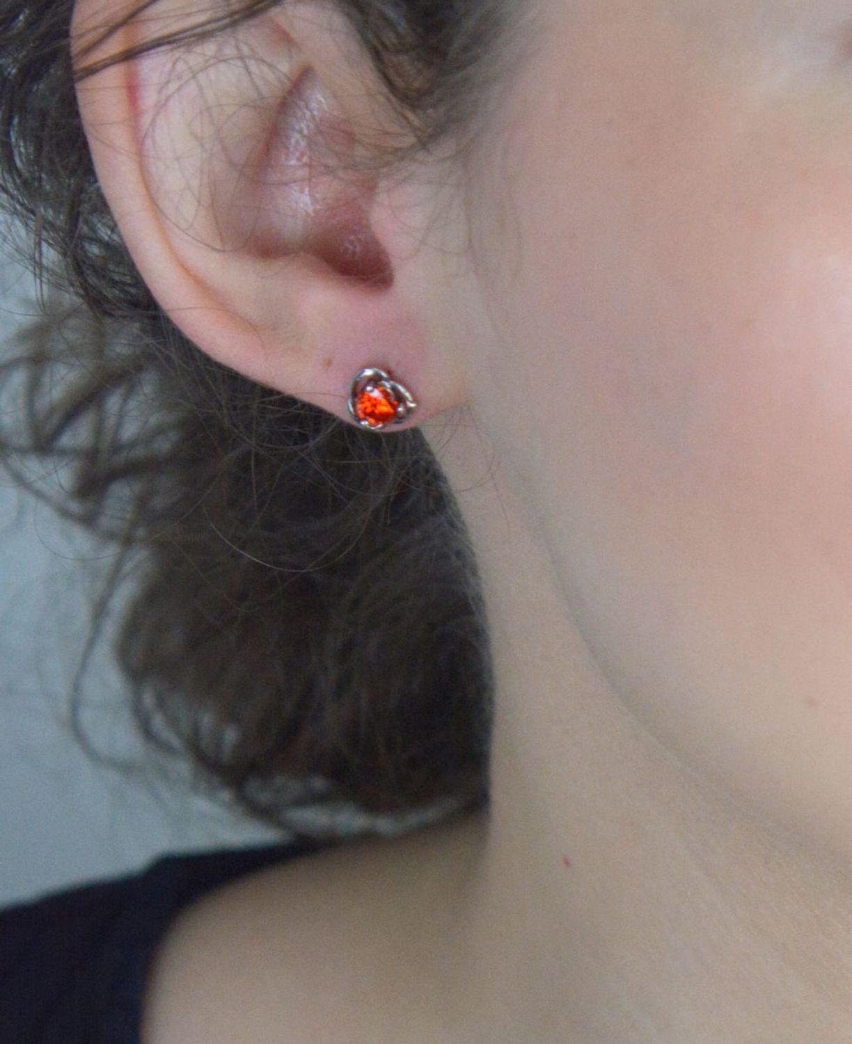 Srebrne kolczyki pomarańczowe kwiatki wkrętki 925, DIA-KLC-6752-925.jpg