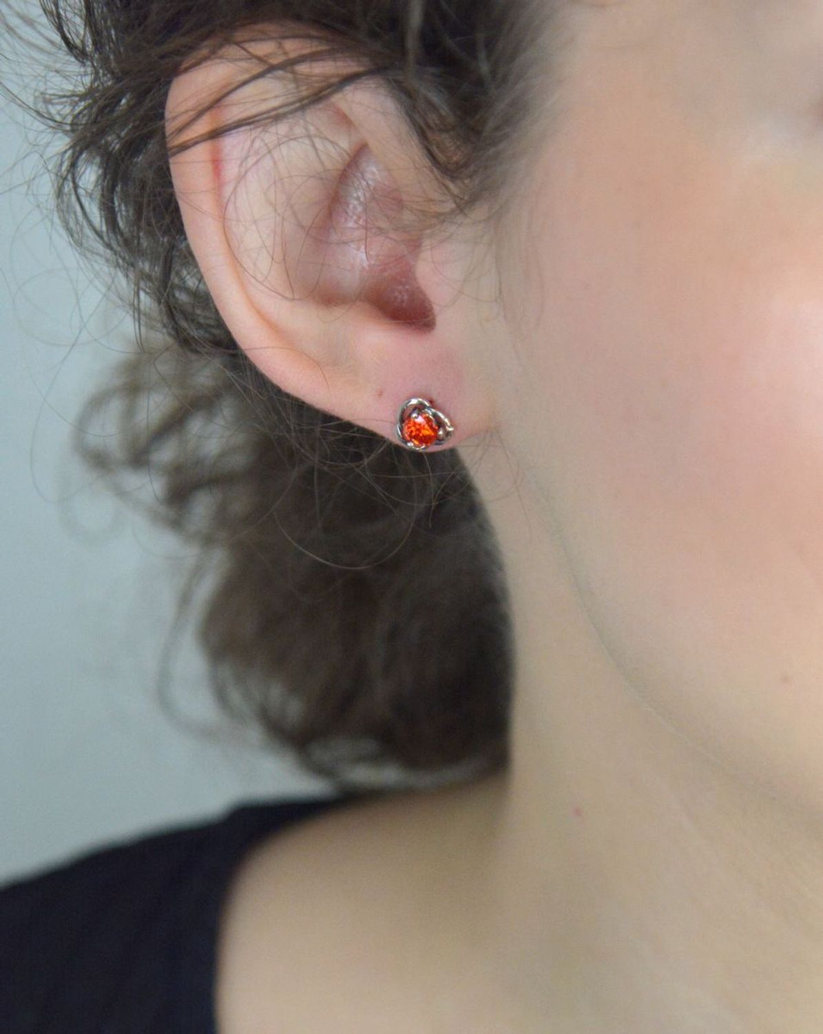 Srebrne kolczyki pomarańczowe kwiatki wkrętki 925, DIA-KLC-6752-925.jpg