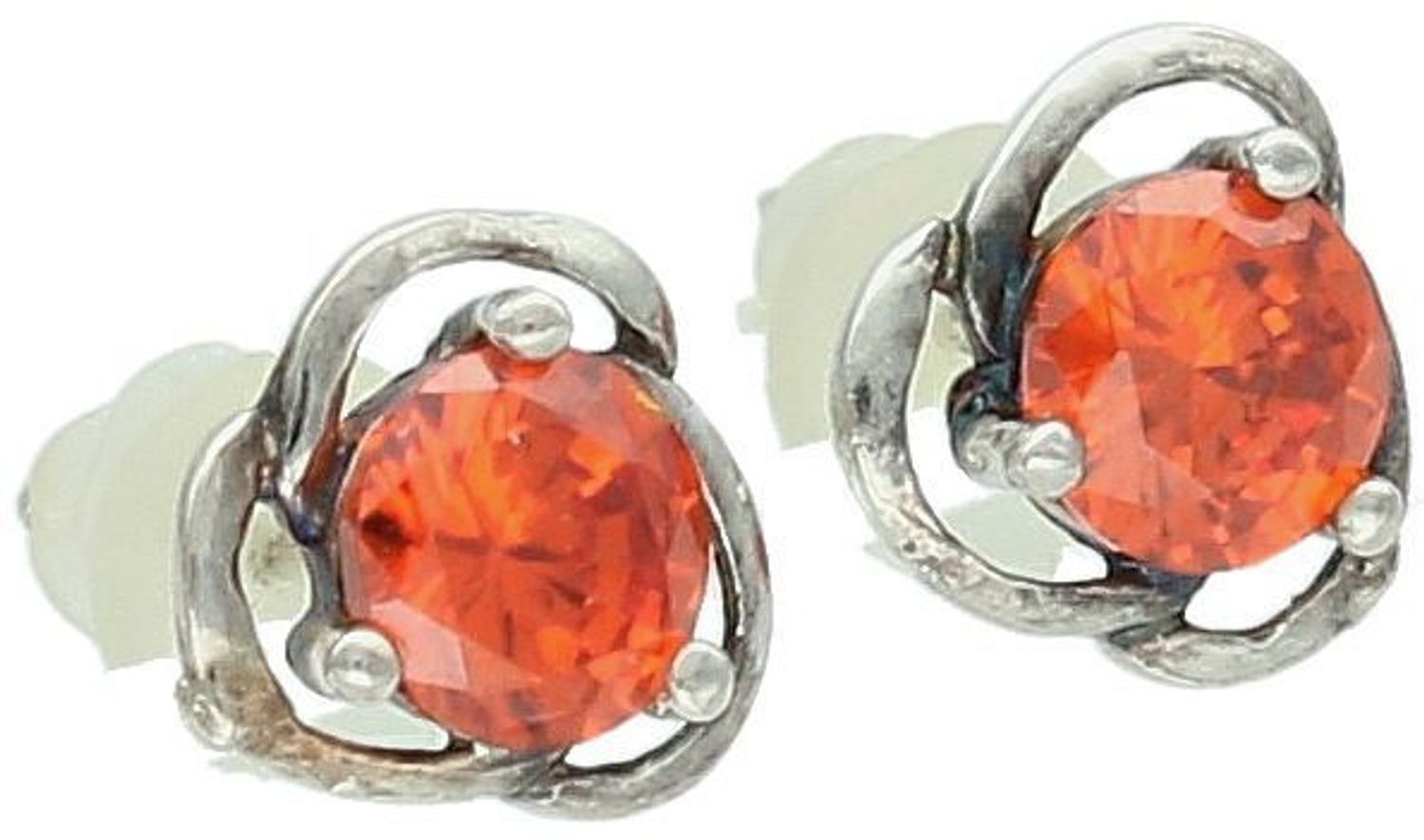 Srebrne kolczyki pomarańczowe kwiatki wkrętki 925, DIA-KLC-6752-925.jpg