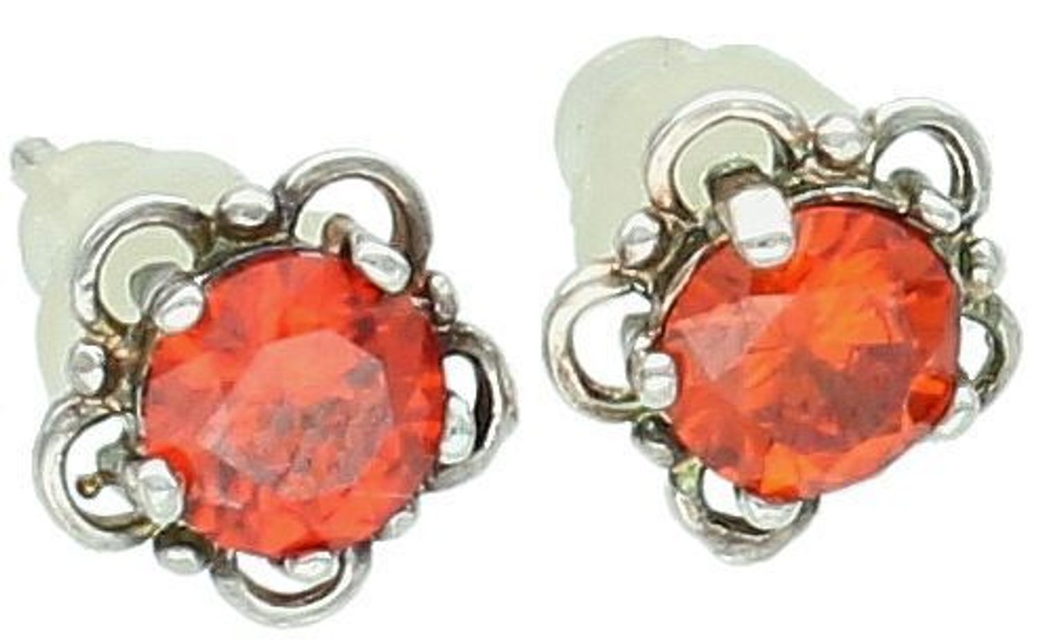 Srebrne kolczyki czerwone kwiatki wkrętki Ag 925, DIA-KLC-6760-925.jpg