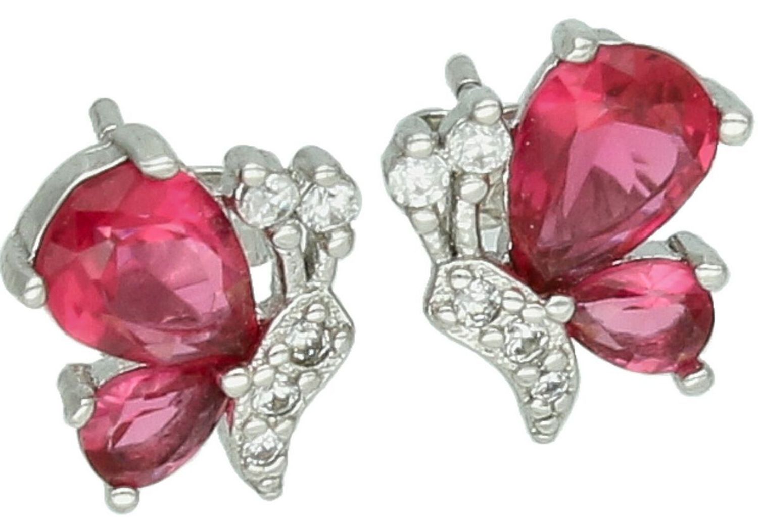 Kolczyki Damskie Motylki Srebrne 925 DIA-KLC-6766-925  Cyrkonie Czerwona i Biała  Sztyft 1.jpg