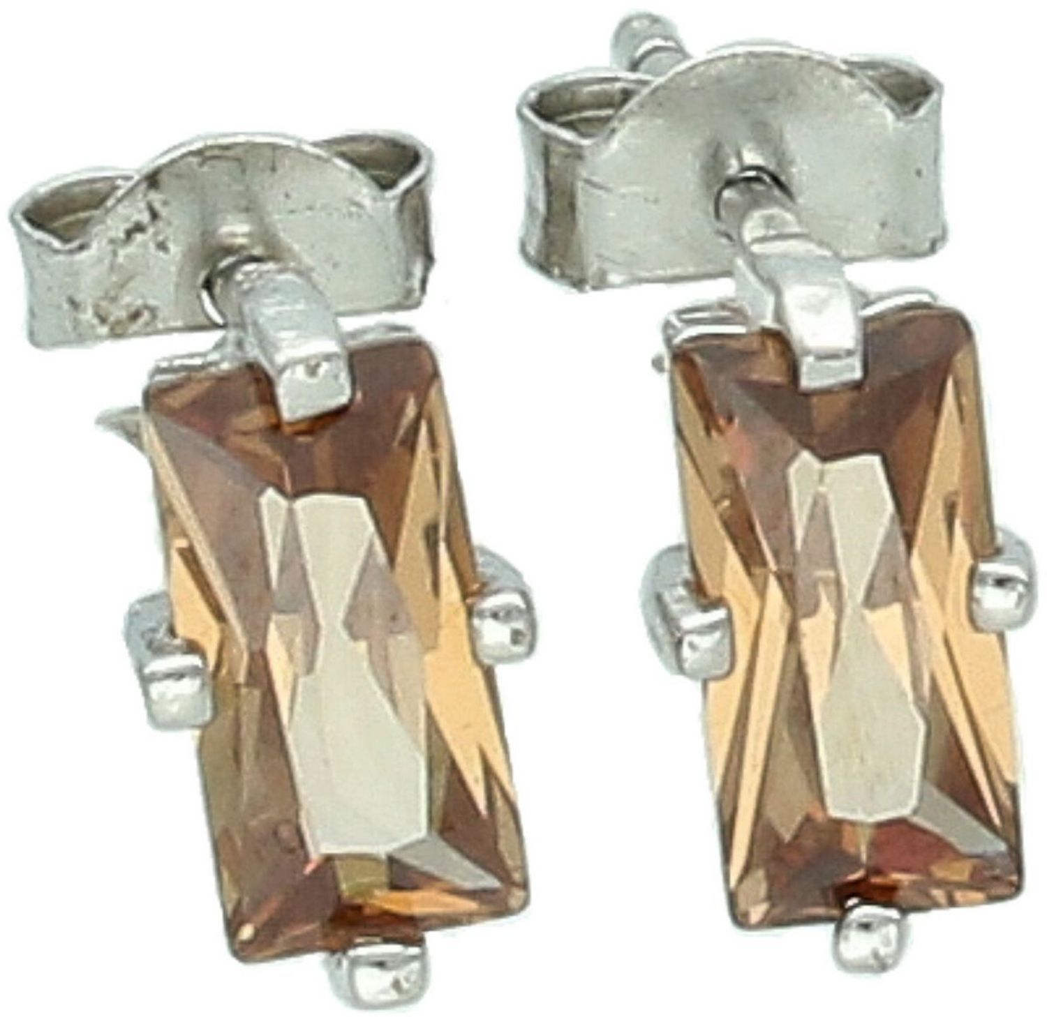 Nowoczesne srebrne kolczyki 925 z prostokątną karmelową cyrkonią. Idealne do codziennych i wieczorowych stylizacji, modne i eleganckie dodatki dla kobiet.1.jpg