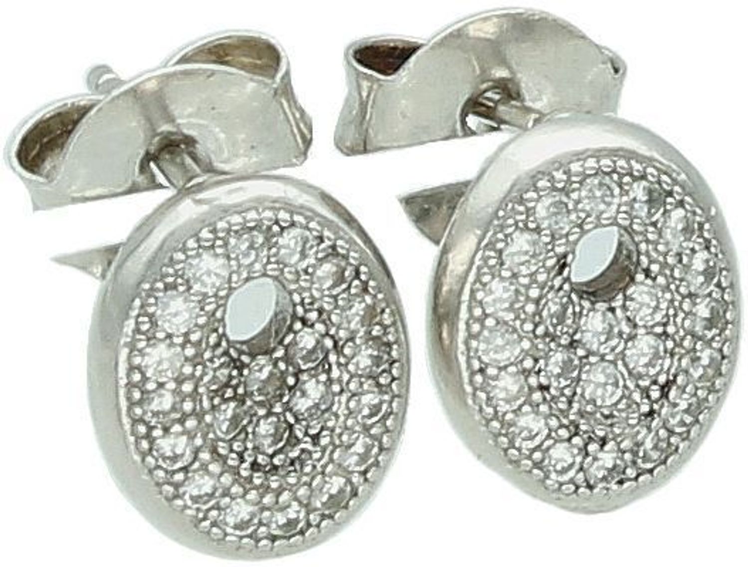 Eleganckie kolczyki srebrne 925 owalne z cyrkoniami. Wymiary zawieszki 9x7 mm, zapięcie na sztyft, waga 1,90 g. Idealne na co dzień i na prezent.1.jpg