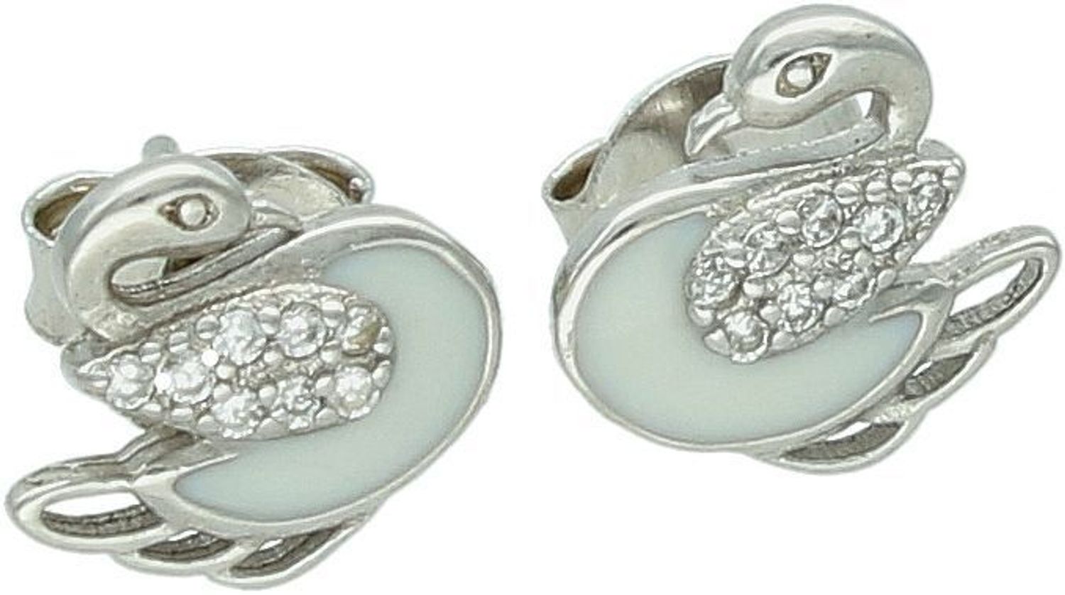 Srebrne kolczyki dziecięce łabędź z białą emalią – srebro 925.jpg