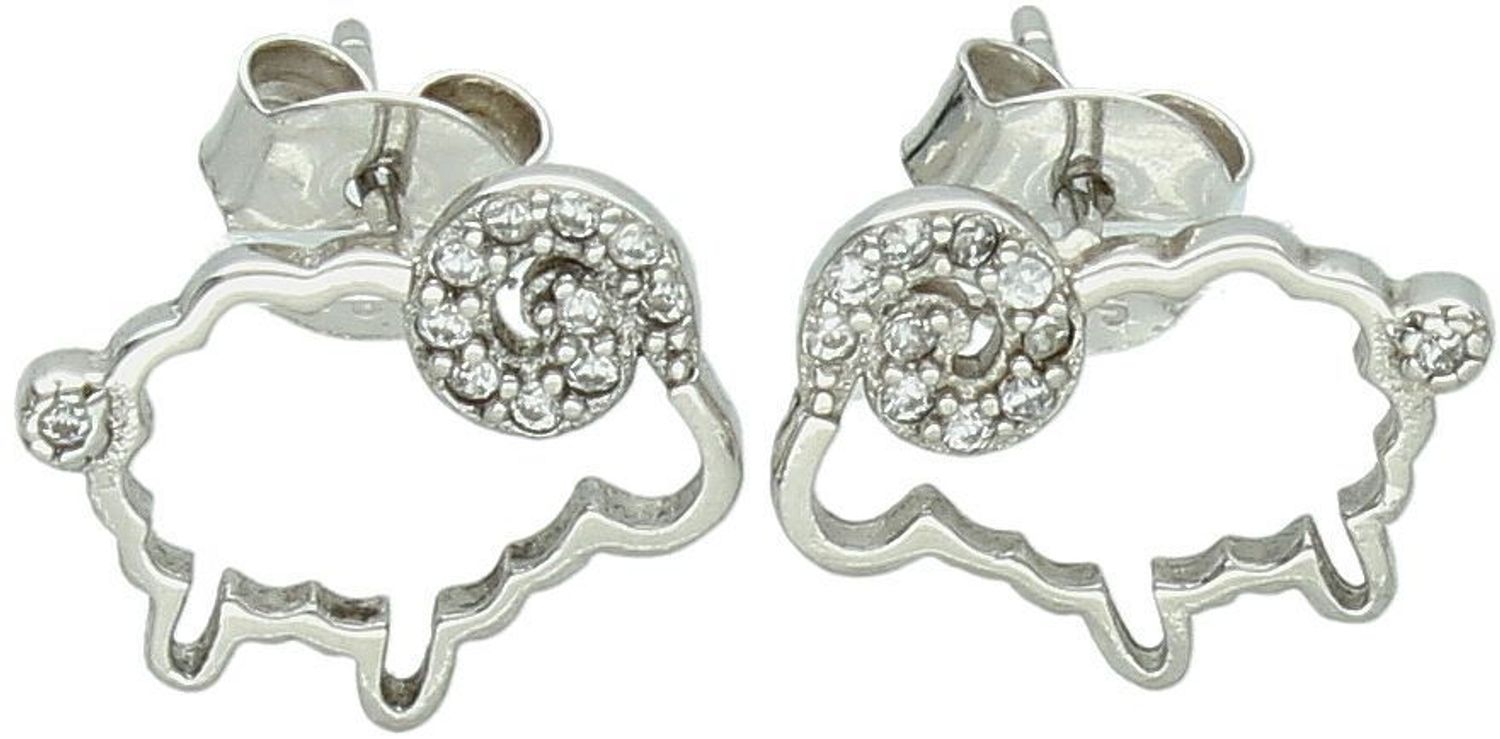 Urocze kolczyki dziecięce srebrne 925 w kształcie baranków, zdobione cyrkoniami. Wymiary 1,3 × 0,8 cm, zapięcie na sztyft. Idealne na prezent dla małej damy.1.jpg