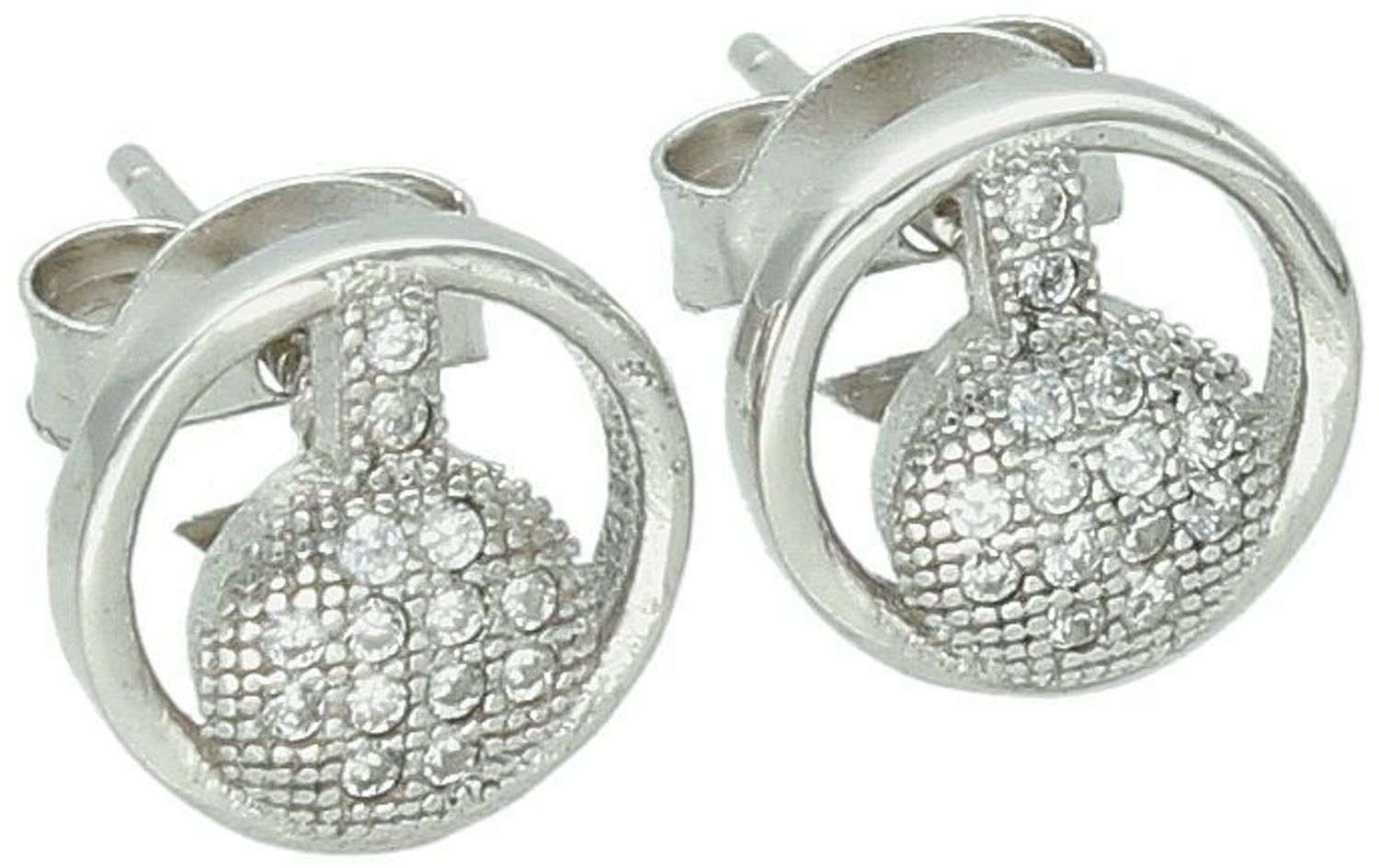 Eleganckie kolczyki damskie ze srebra próby 925, okrągłe, zdobione cyrkoniami. Model DIA-KLC-6847-925, 9 mm, zapięcie na sztyft, waga 2 g.1.jpg