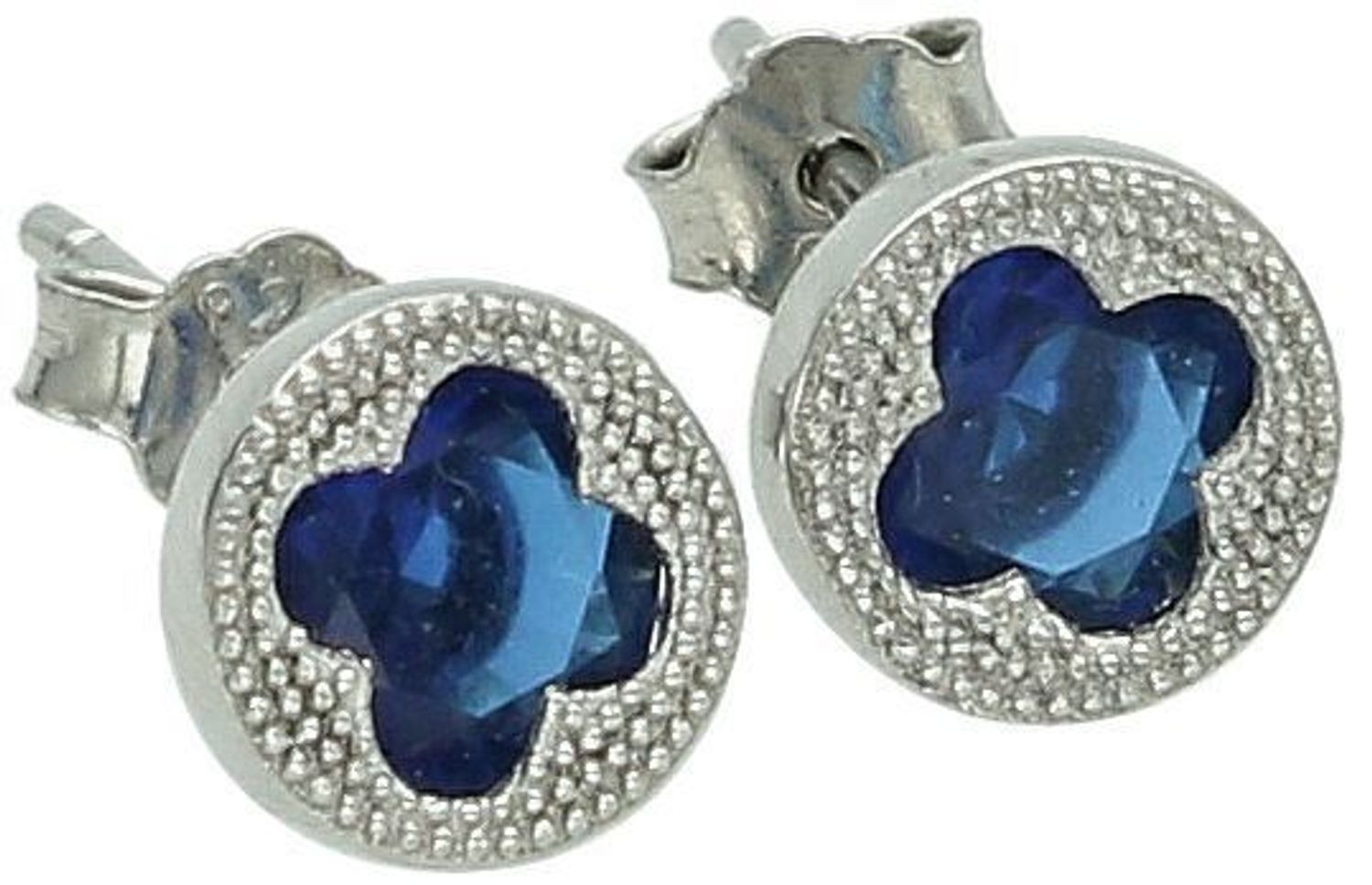 Srebrne kolczyki 925 z motywem koniczynki i granatową cyrkonią. Okrągłe, o wielkości 6 mm, zapięcie na sztyft. Model DIA-KLC-6856-925 – stylowy symbol szczęścia.1.jpg