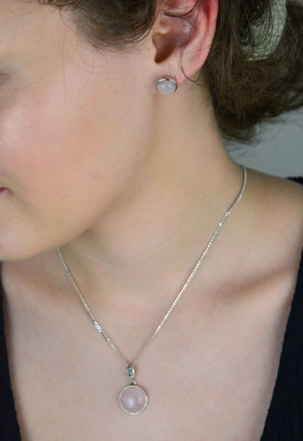 Kolczyki damskie srebrne okrągłe kwarc różowe próba 925, DIA-KLC-6866-925.jpg