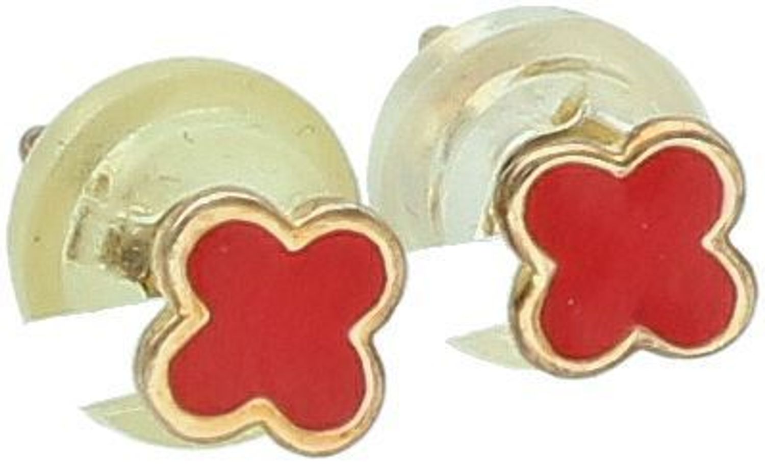 Dziecięce Kolczyki Wkrętki Srebrne 925 Pozłacane – Koniczynki z Czerwoną Emalią.jpg