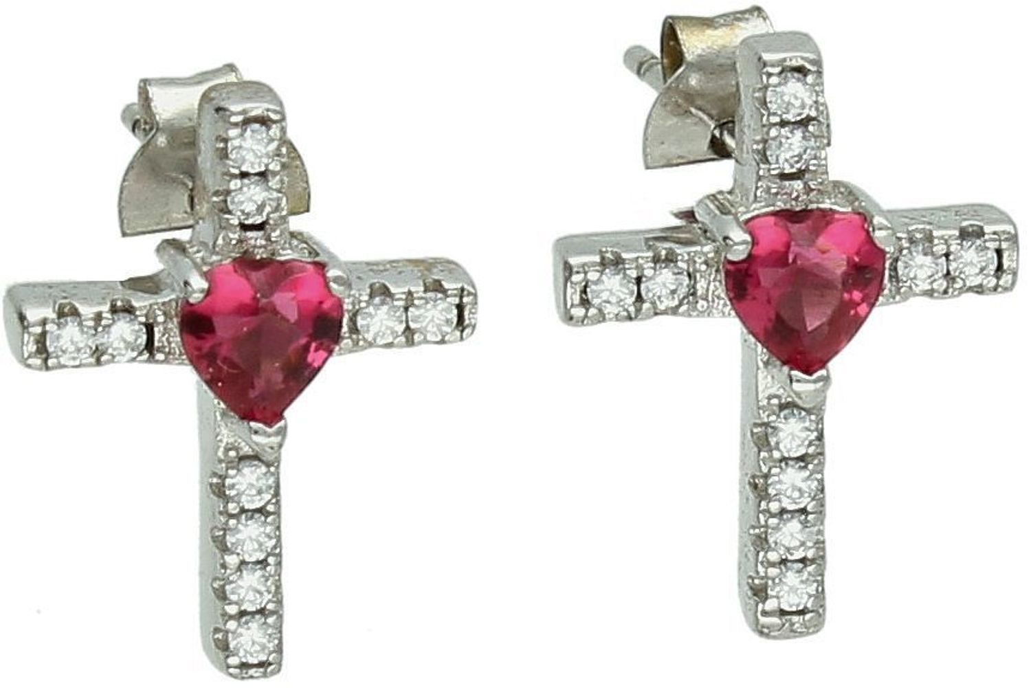 Srebrne kolczyki damskie wkrętki 925 Krzyże z sercem.jpg