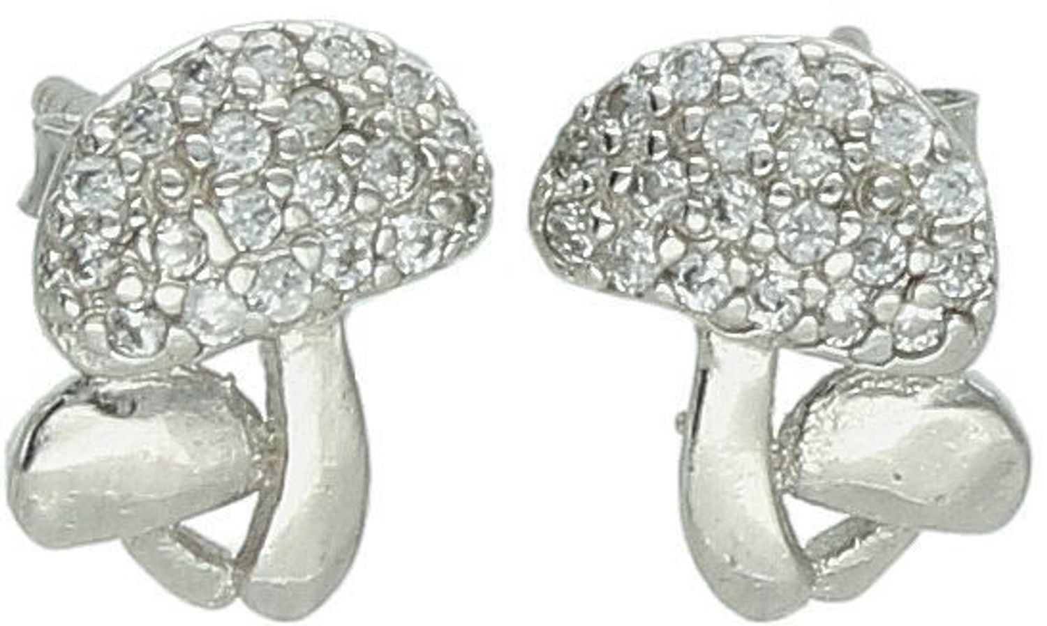 Urocze kolczyki dziecięce ze srebra 925 – DIA-KLC-6920-925. Dwa grzybki większy z cyrkoniami, mniejszy gładki. Lekkie (1,25 g), bezpieczne zapięcie na sztyft. Idealne na prezent!1.jpg