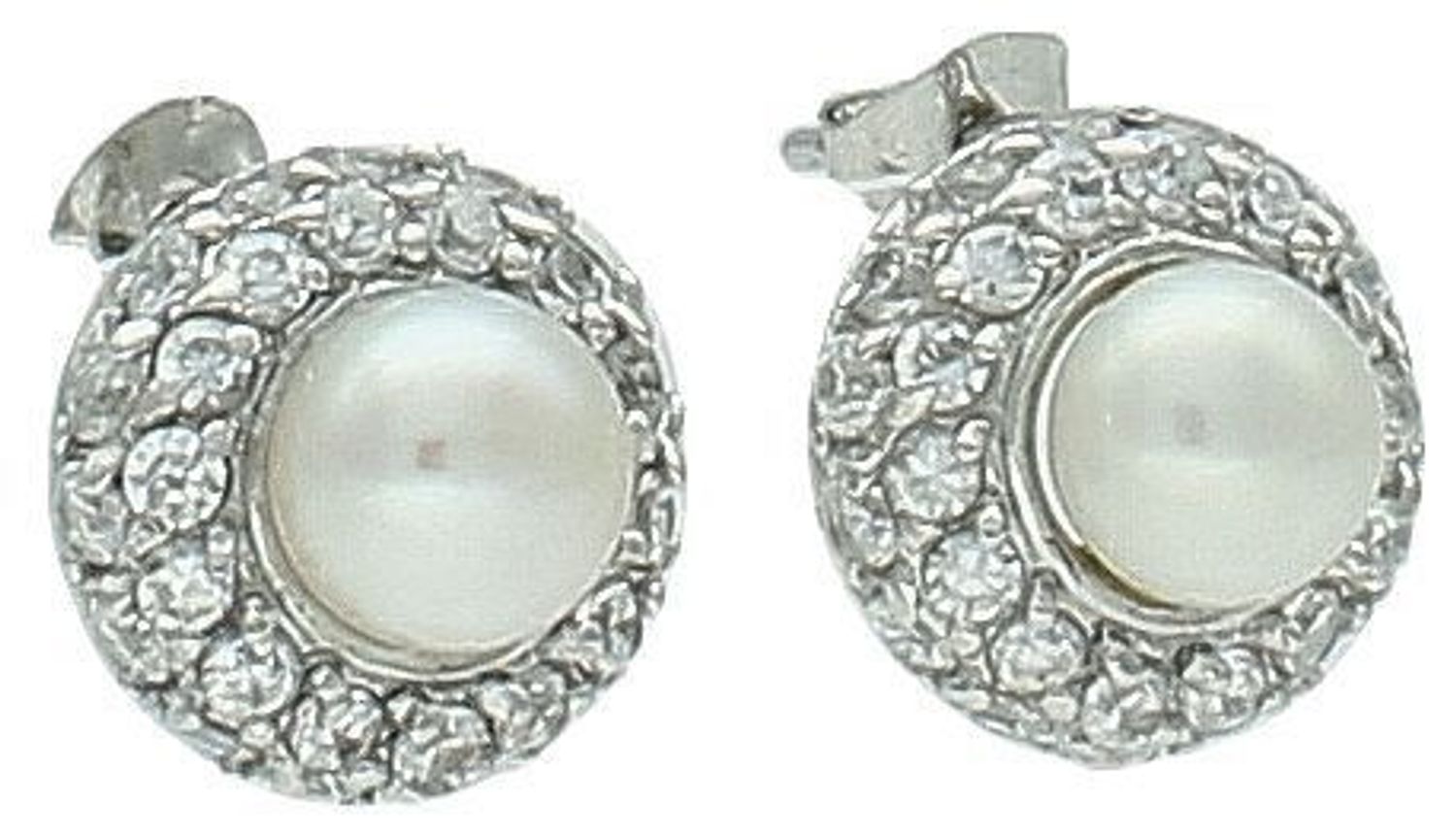 Kolczyki srebrne wkrętki perełki i cyrkonie próba 925, DIA-KLC-6933-925. Kolczyki srebrne zapinane na sztyft. Kolczyki damskie na prezent. Kolczyki z perłami. Błyszczące kolczyki srebrne.1.jpg