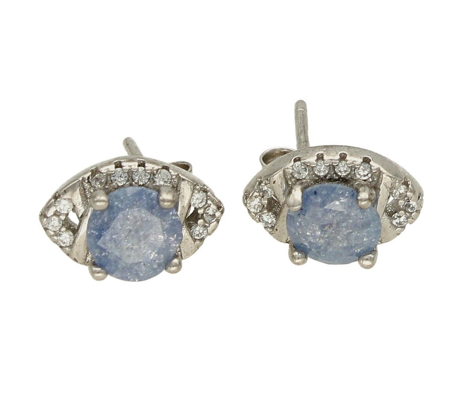 Kolczyki srebrne z kamieniem i cyrkoniami DIA-KLC-6946-925. Kolczyki w minimalistycznym stylu w kształcie łezki z cyrkoniami i błękitnym kamieniem na środku.jpg