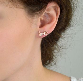 Pozłacane kolczyki srebrne LOVE 💖 z cyrkoniami, srebro 925, wkrętki 8 mm. Modny prezent 🎁 od autoryzowanego dystrybutora Diament. Gwarancja 2 lata, oryginalne opakowanie (2).JPG