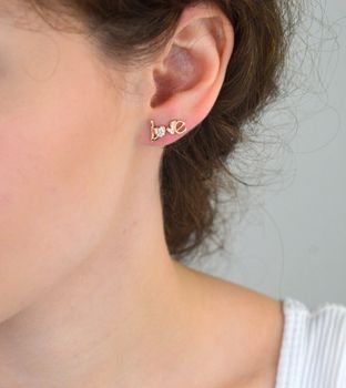 Pozłacane kolczyki srebrne LOVE 💖 z cyrkoniami, srebro 925, wkrętki 8 mm. Modny prezent 🎁 od autoryzowanego dystrybutora Diament. Gwarancja 2 lata, oryginalne opakowanie (3).JPG