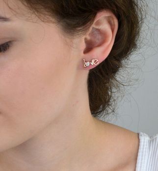Pozłacane kolczyki srebrne LOVE 💖 z cyrkoniami, srebro 925, wkrętki 8 mm. Modny prezent 🎁 od autoryzowanego dystrybutora Diament. Gwarancja 2 lata, oryginalne opakowanie (4).JPG
