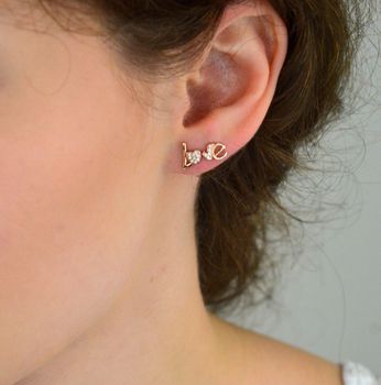 Pozłacane kolczyki srebrne LOVE 💖 z cyrkoniami, srebro 925, wkrętki 8 mm. Modny prezent 🎁 od autoryzowanego dystrybutora Diament. Gwarancja 2 lata, oryginalne opakowanie (5).JPG