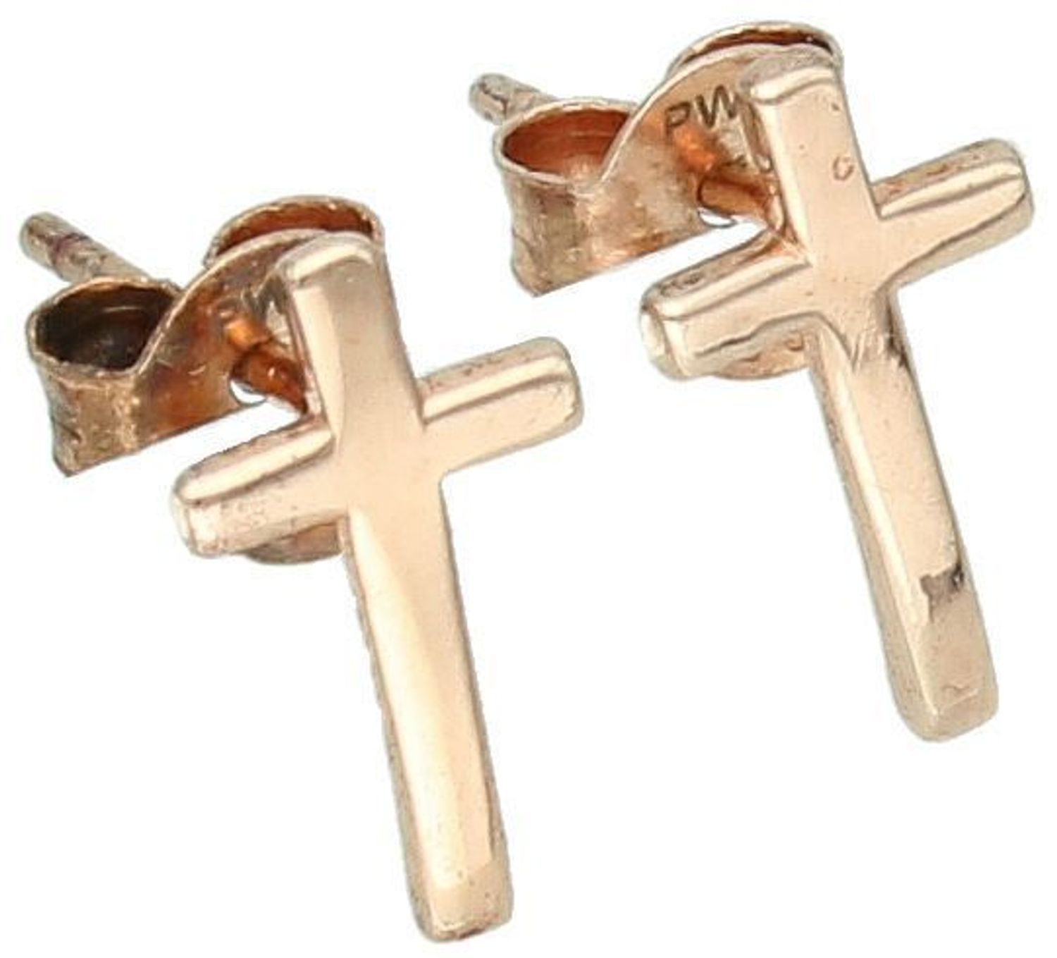 Kolczyki damskie krzyżyk srebrny z różowym pozłacaniem próba 925, DIA-KLC-6991-925 Poznaj wyjątkowe kolczyki, które łączą klasykę symbolu z nowoczesną elegancją. 1.jpg