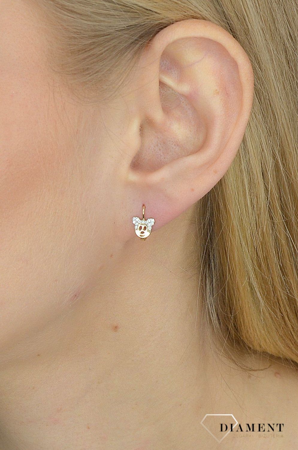 Złote kolczyki 585 Myszka Minni DIA-KLC-2631-585.jpg