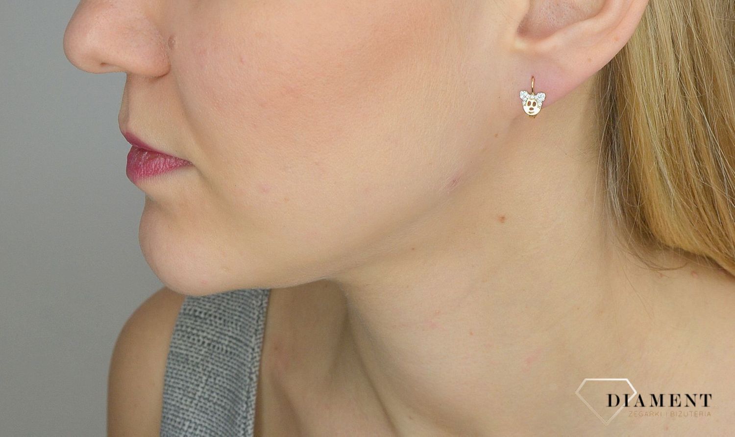Złote kolczyki 585 Myszka Minni DIA-KLC-2631-585.jpg