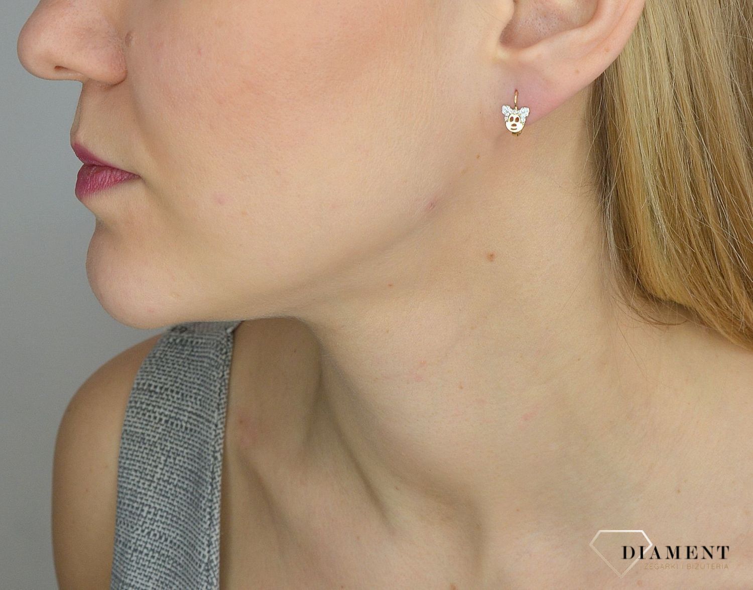 Złote kolczyki 585 Myszka Minni DIA-KLC-2631-585.jpg