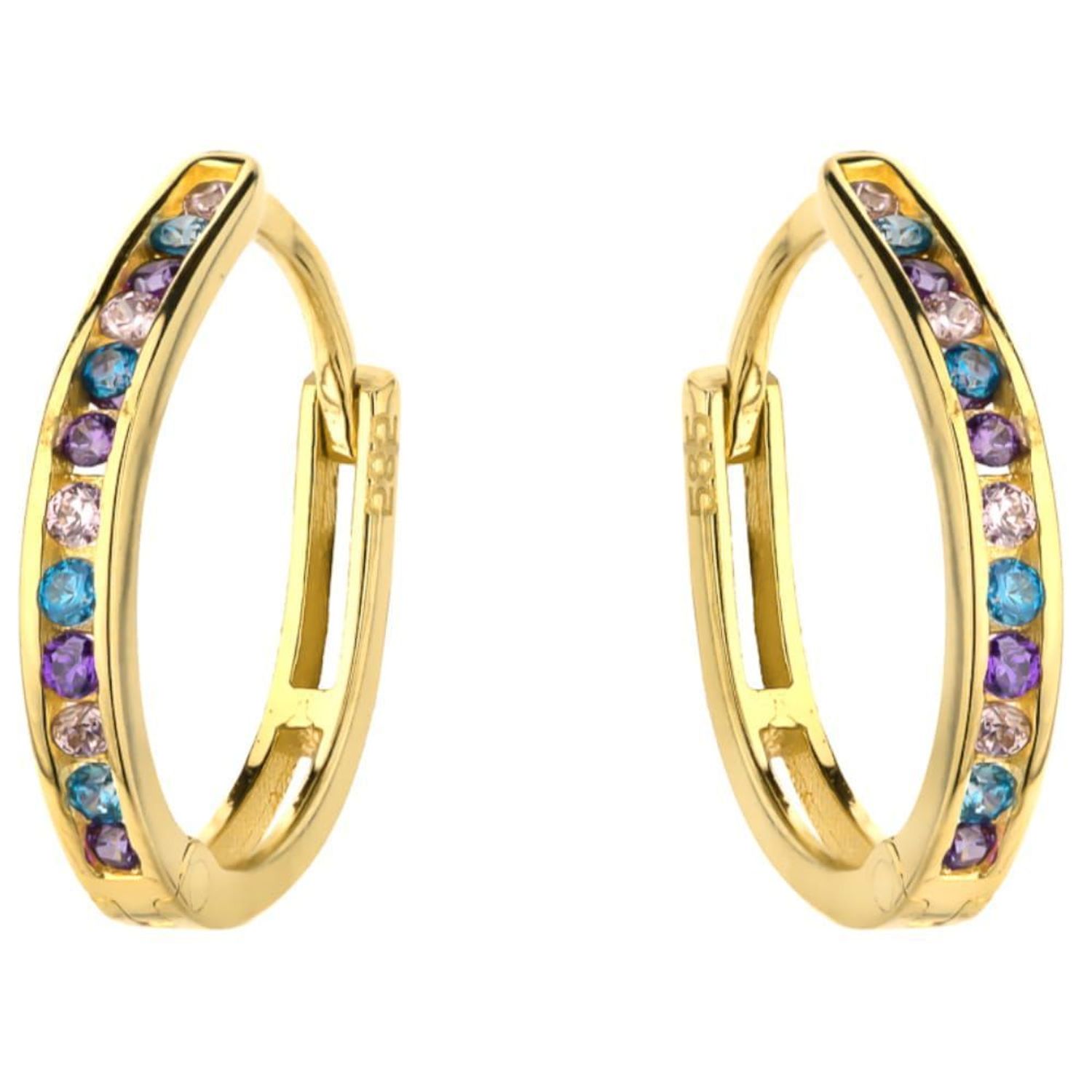 Złote kolczyki 585 owalne z kolorowymi cyrkoniami DIA-KLC-7-25-K00542-2-585. Piękne i kobiece kolczyki idealnie podkreślą subtelny urok minimalistycznych stylizacji. Doskonałe na prezent. Kolczyki z kolorowymi cyrkoniami dodają blask.jpg